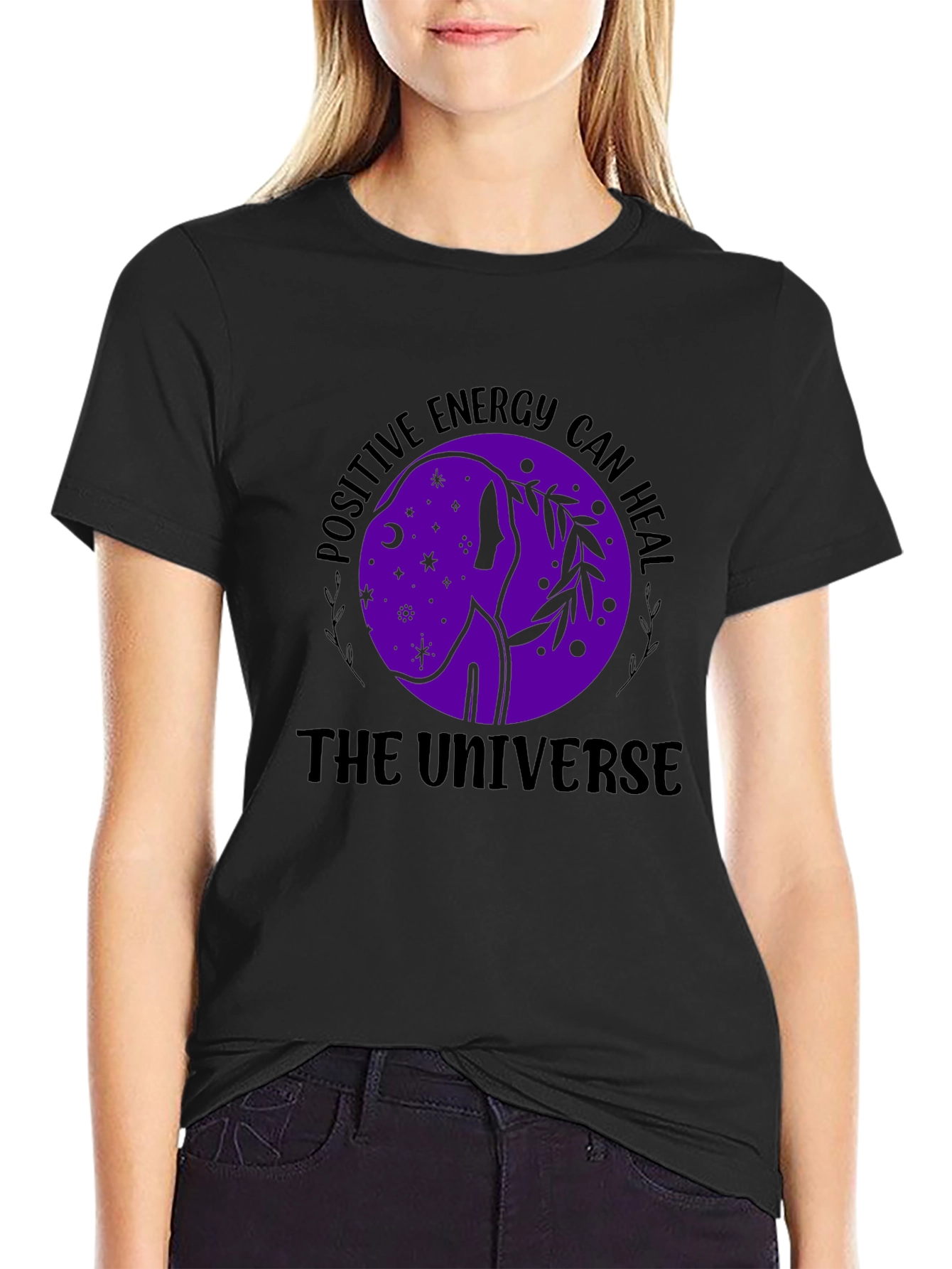 Positive Energy Universe Black Graphic T-Shirt