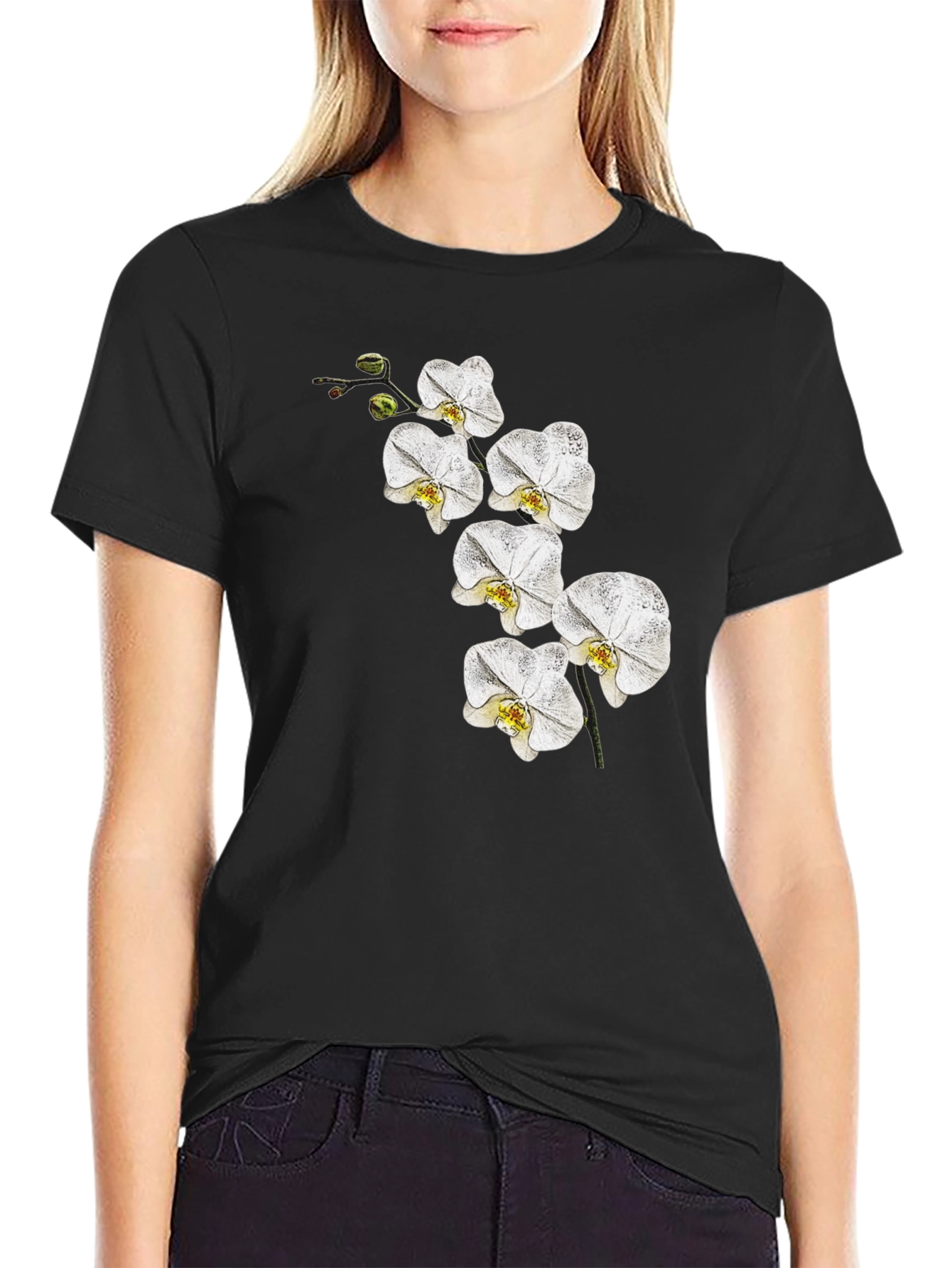 Orchid Flower Graphic T-Shirt - Classic Black