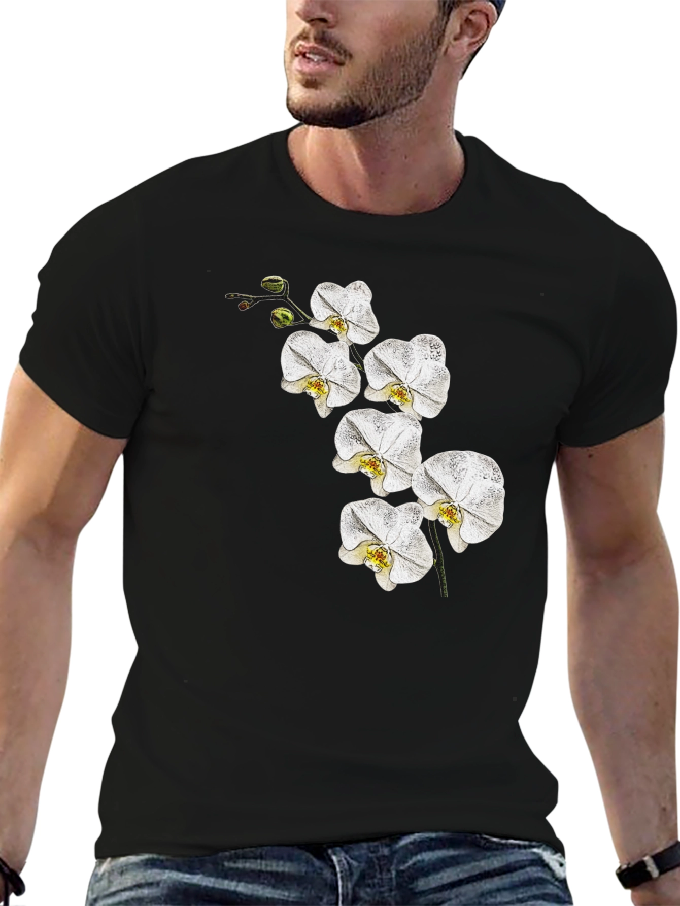 Orchid Flower Graphic T-Shirt - Classic Black