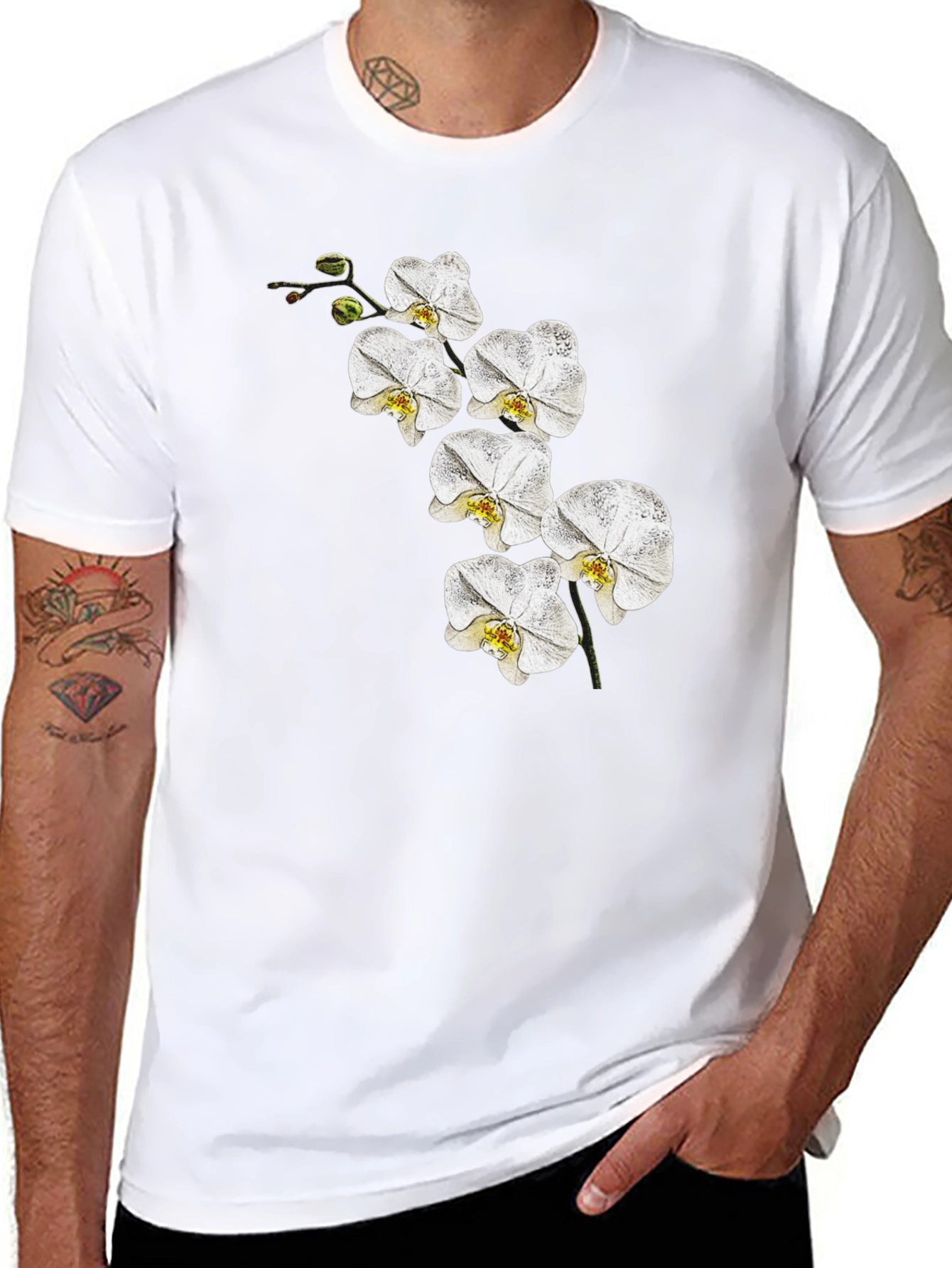 Orchid Flower Graphic T-Shirt - Classic Black