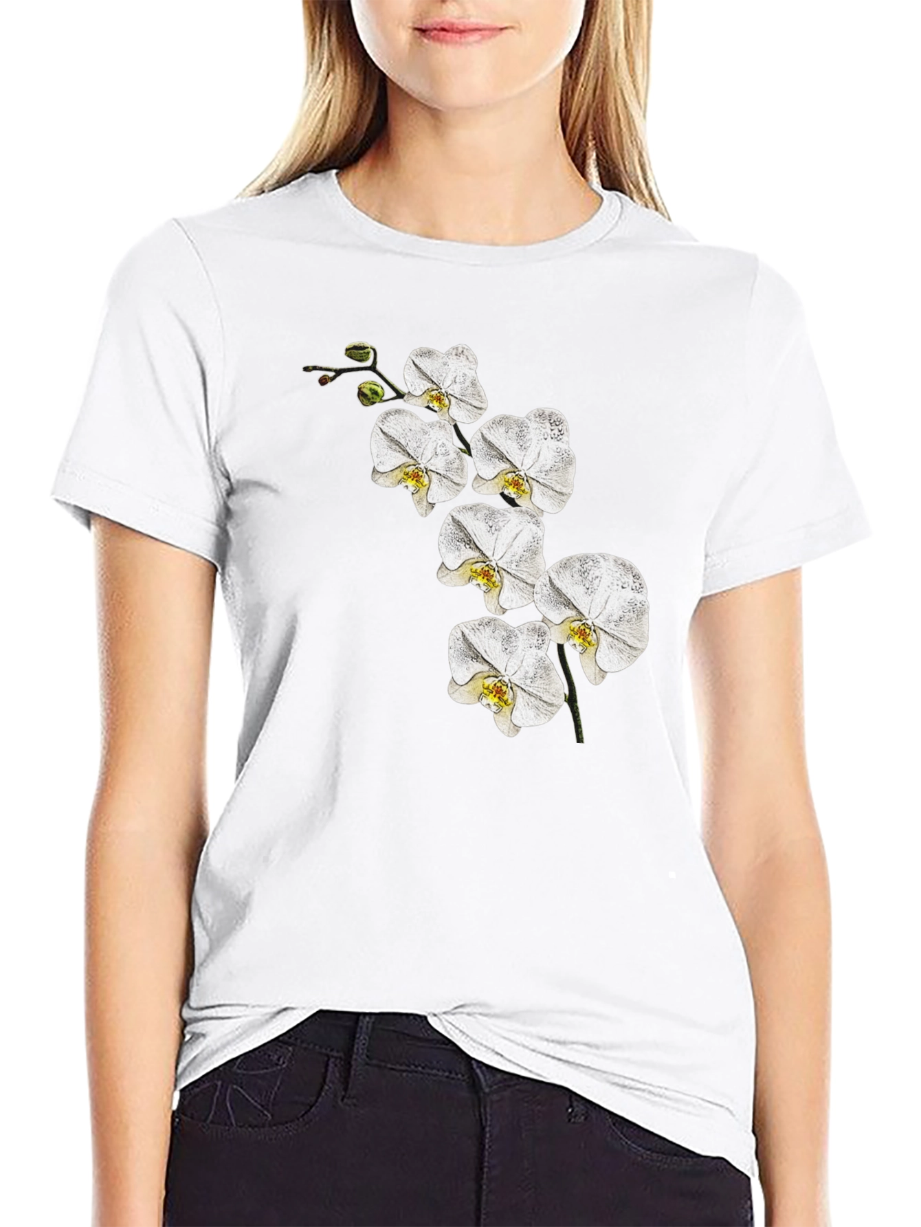 Orchid Flower Graphic T-Shirt - Classic Black