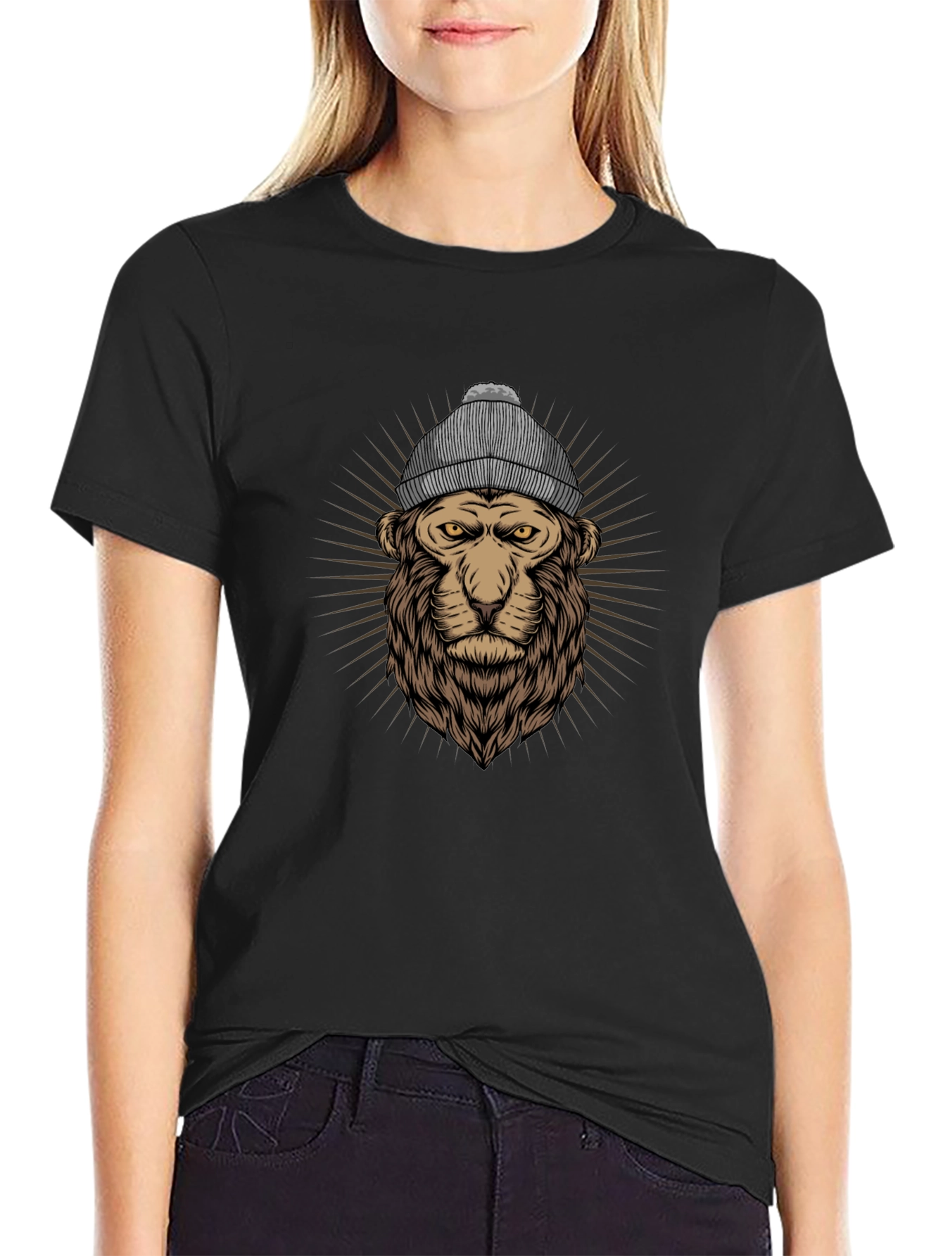 Lion in Beanie Graphic T-Shirt - Cool Streetwear