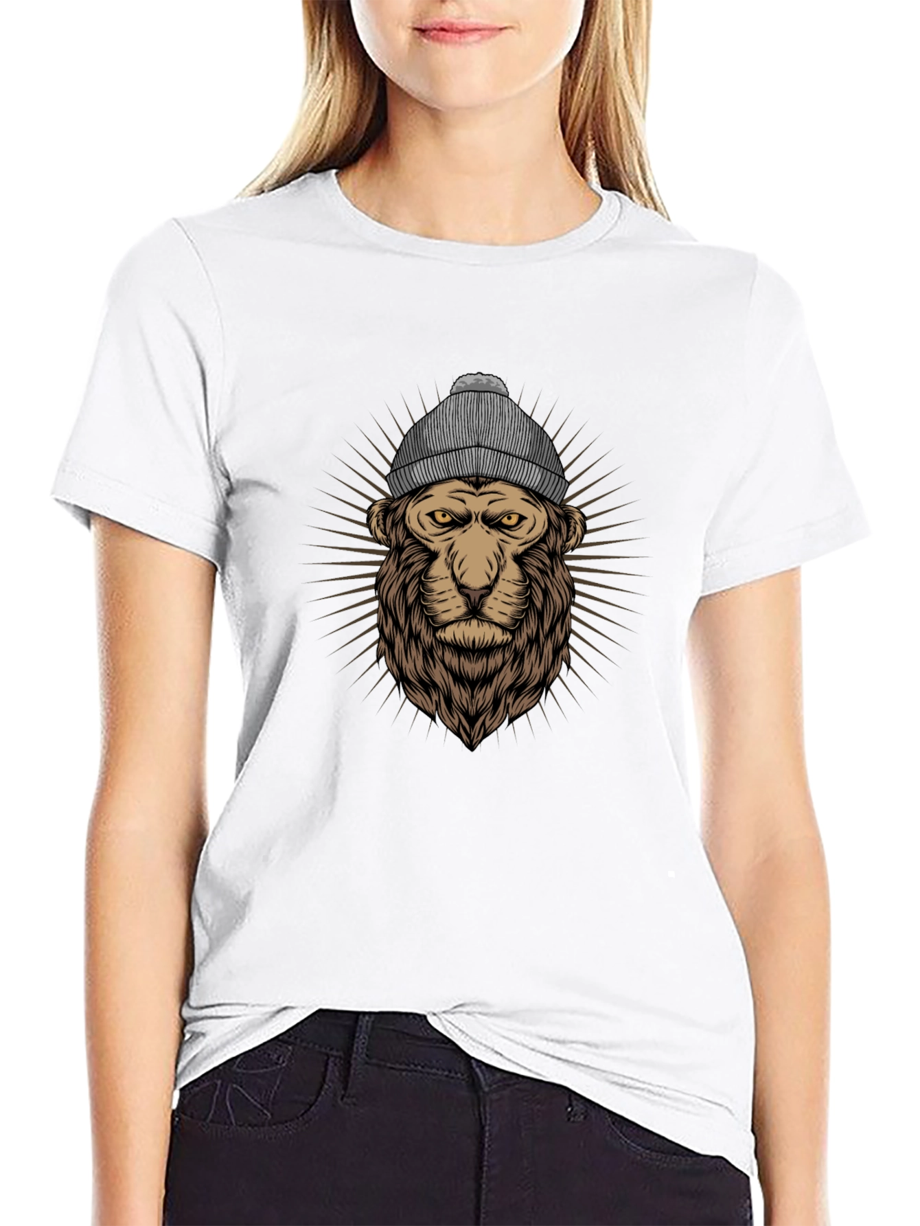 Lion in Beanie Graphic T-Shirt - Cool Streetwear