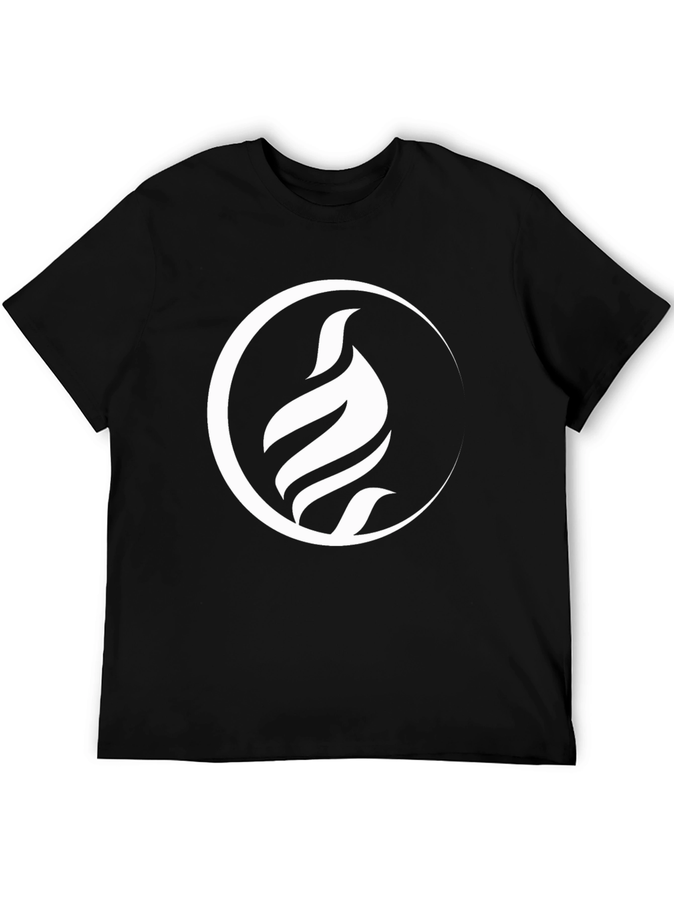 Modern Black T-Shirt with Abstract White Flame Design