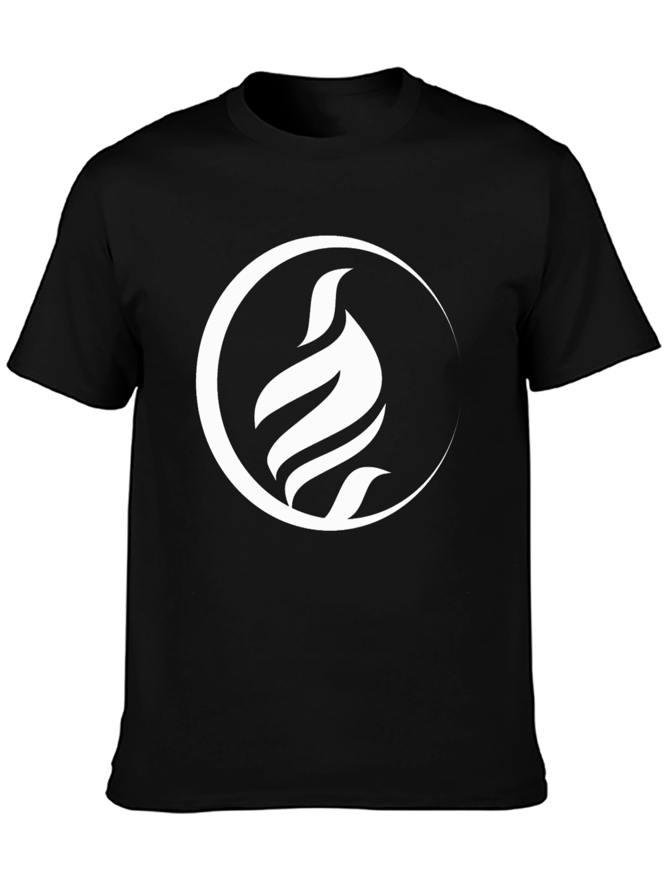 Modern Black T-Shirt with Abstract White Flame Design