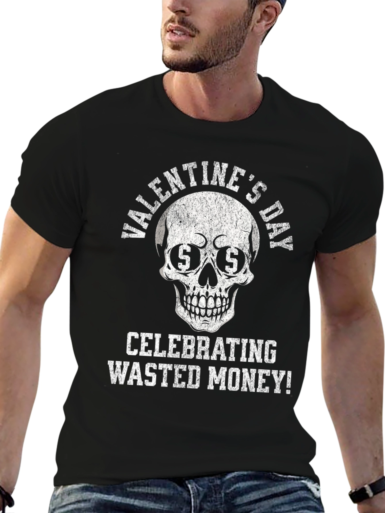 Valentines Day Wasted Money Skull Graphic T-Shirt