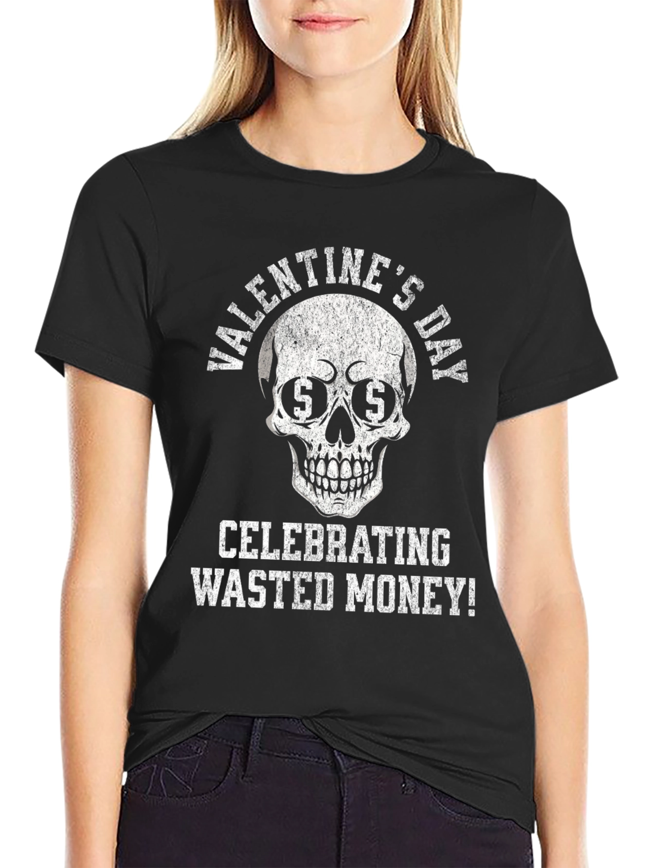 Valentines Day Wasted Money Skull Graphic T-Shirt