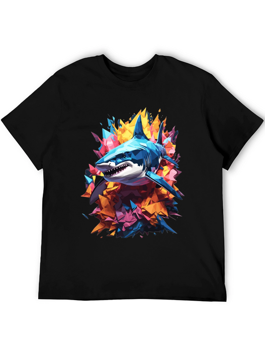 Abstract Shark Graphic Tee - Cool Mens Black T-Shirt