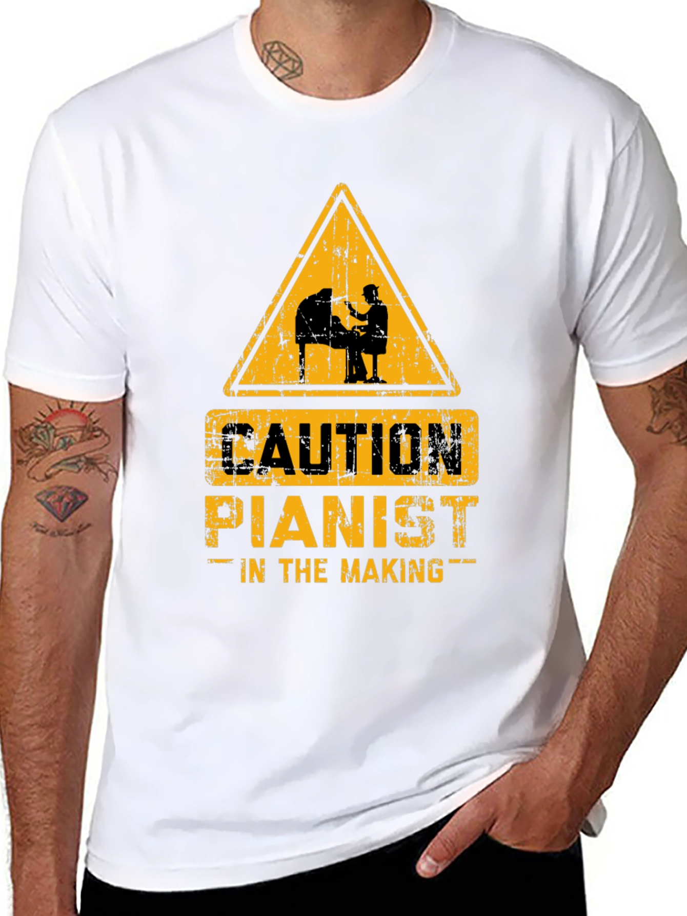Caution Pianist In The Making Black T-Shirt