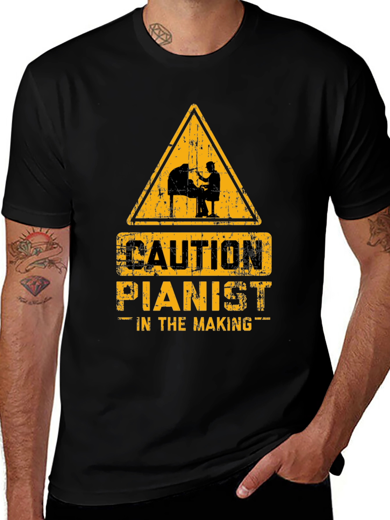Caution Pianist In The Making Black T-Shirt