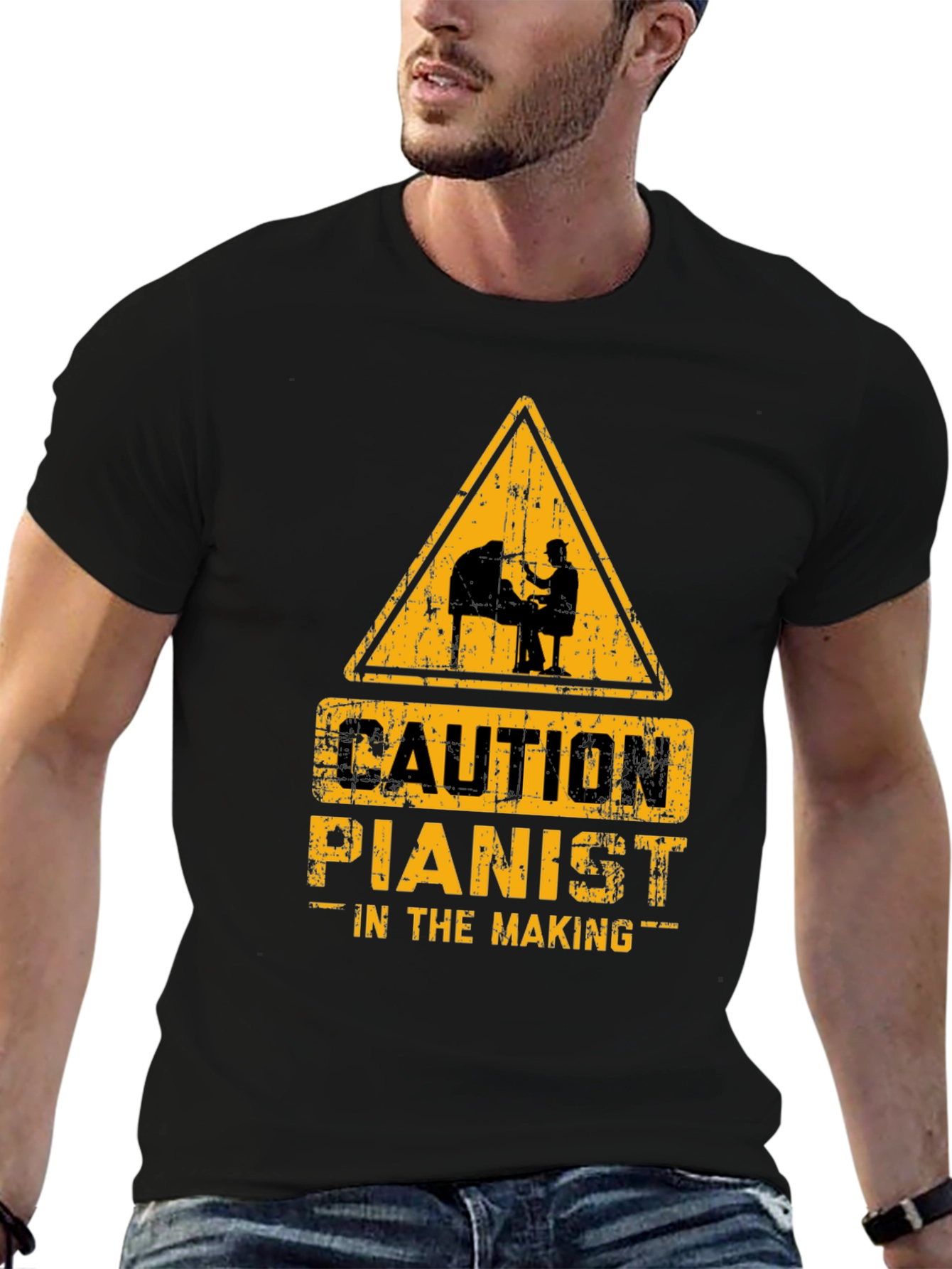 Caution Pianist In The Making Black T-Shirt