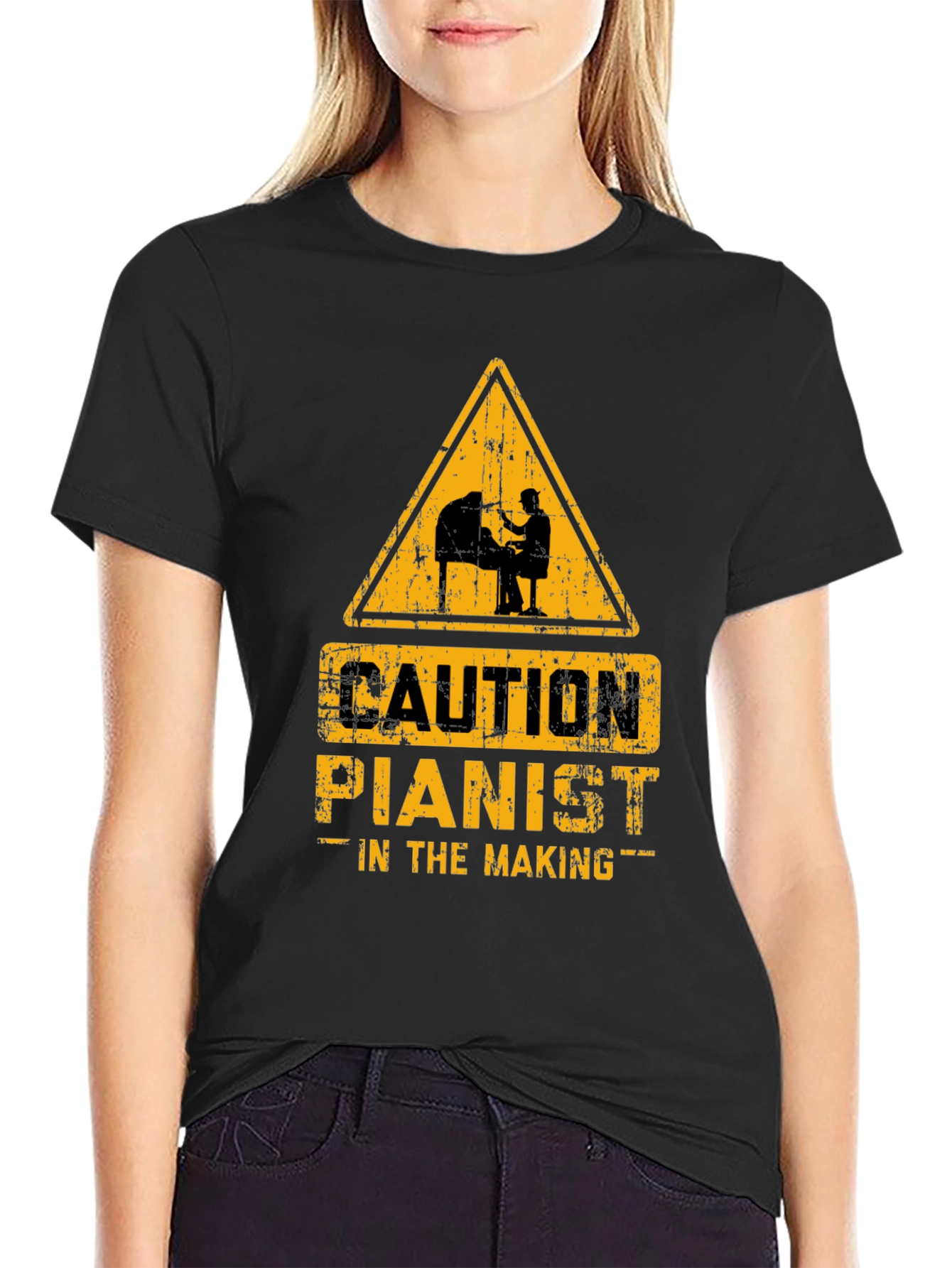 Caution Pianist In The Making Black T-Shirt