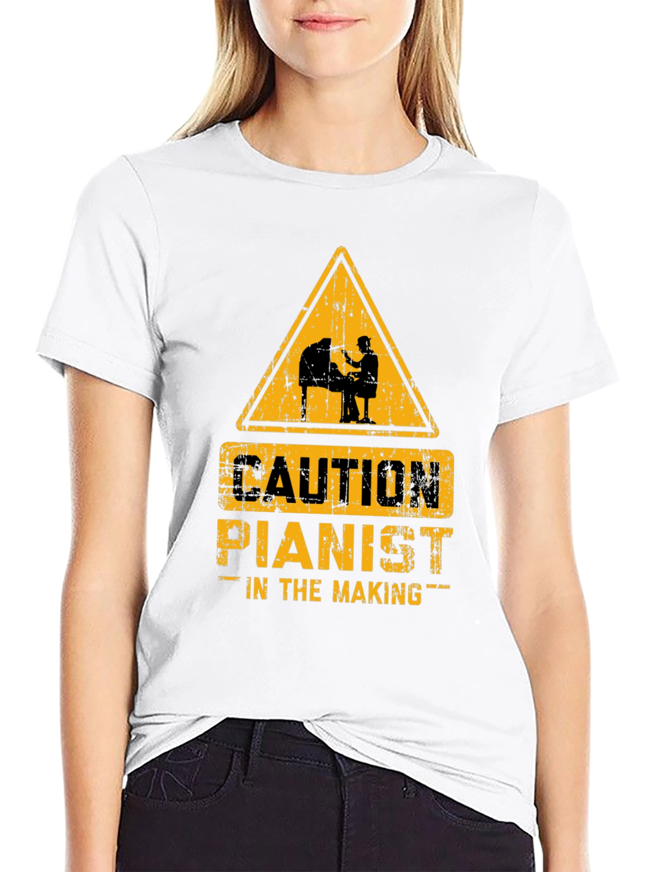 Caution Pianist In The Making Black T-Shirt