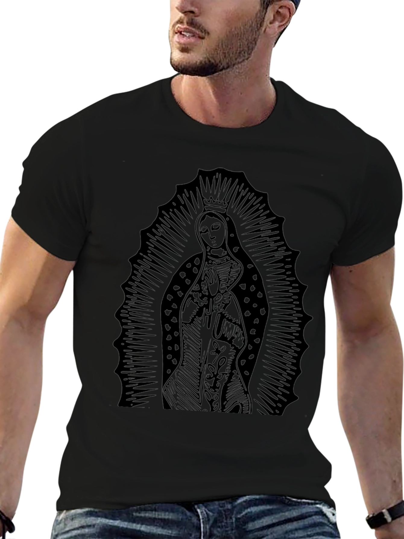 Virgin Mary Graphic Black T-Shirt