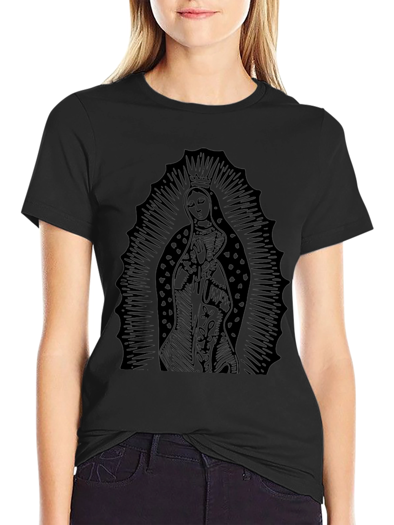 Virgin Mary Graphic Black T-Shirt