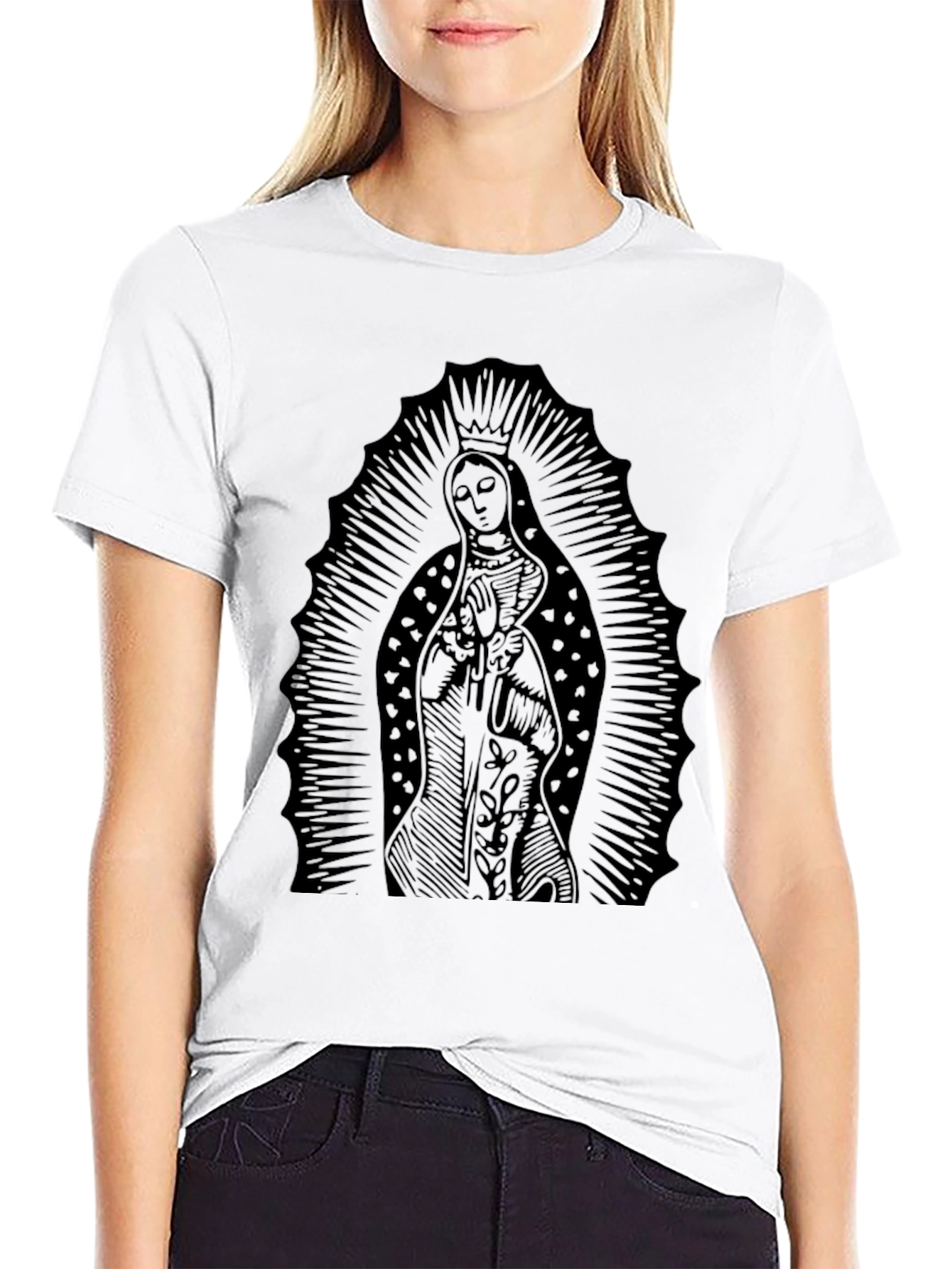 Virgin Mary Graphic Black T-Shirt