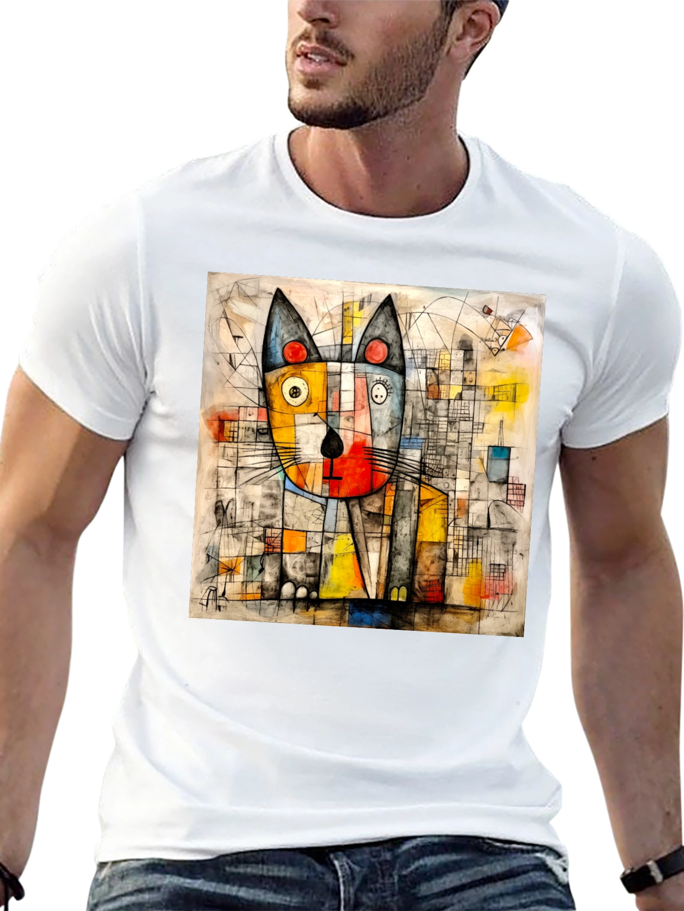 Abstract Cat Art Tee - Modern Artistic Design