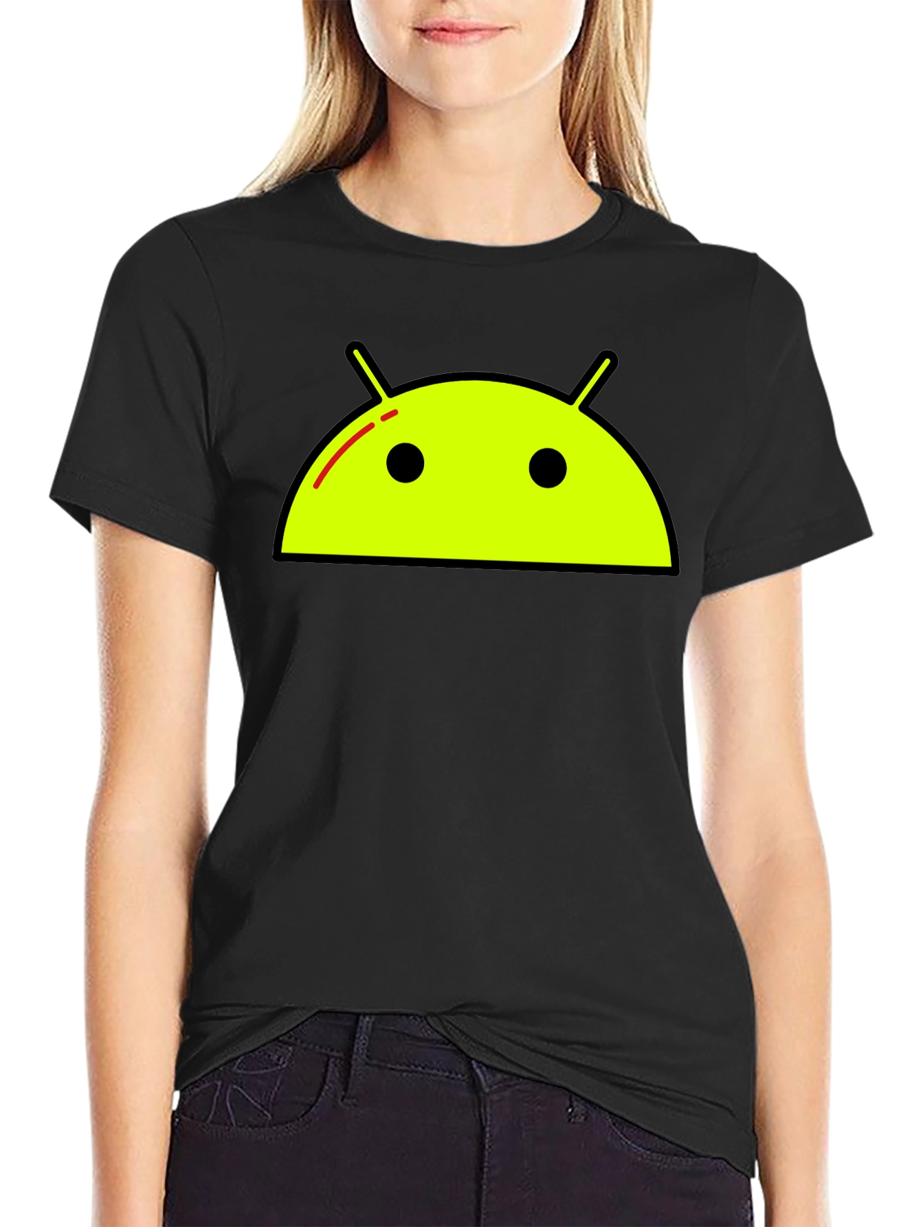 Android Robot Graphic Tee - Black Casual T-Shirt