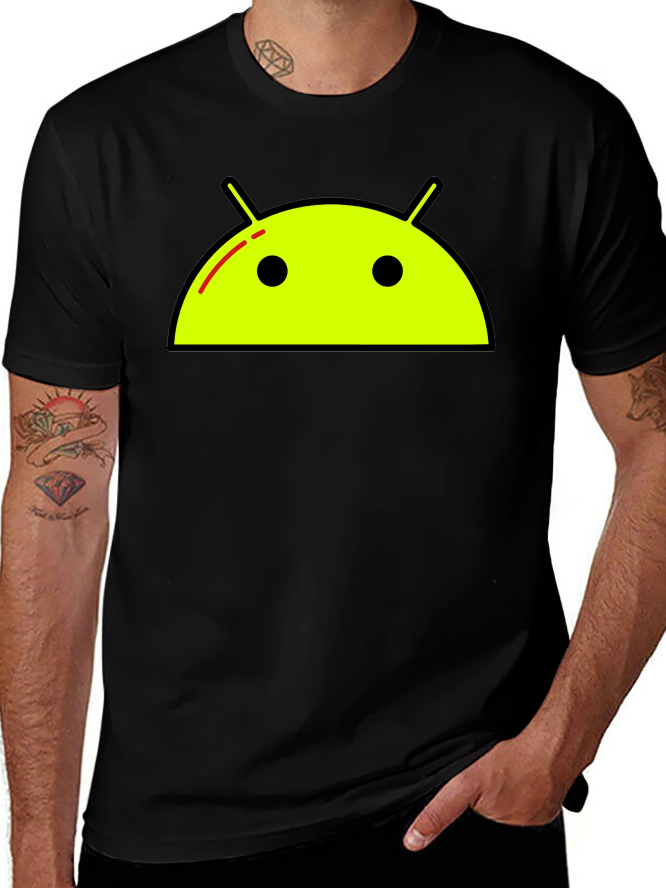 Android Robot Graphic Tee - Black Casual T-Shirt