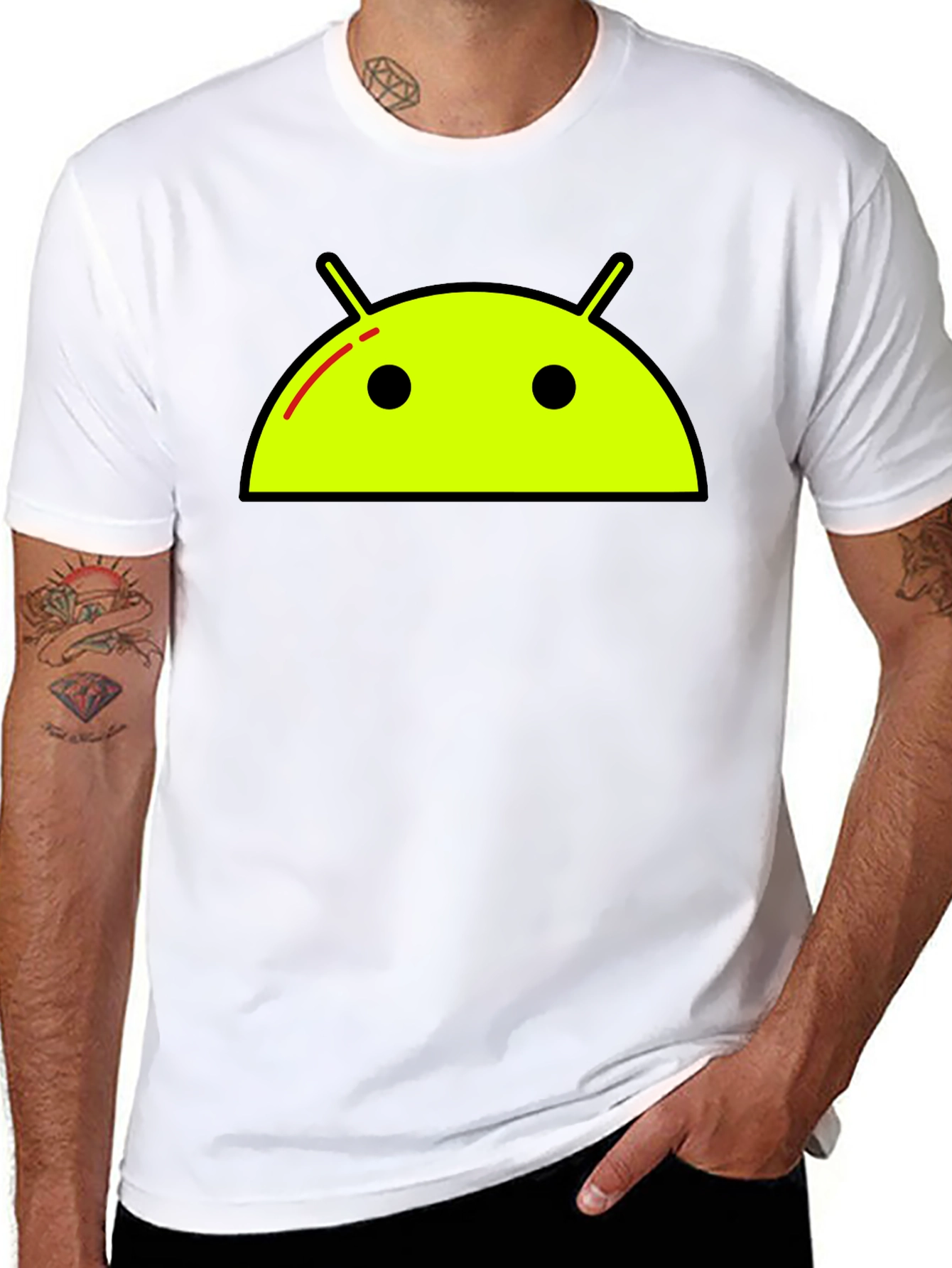 Android Robot Graphic Tee - Black Casual T-Shirt
