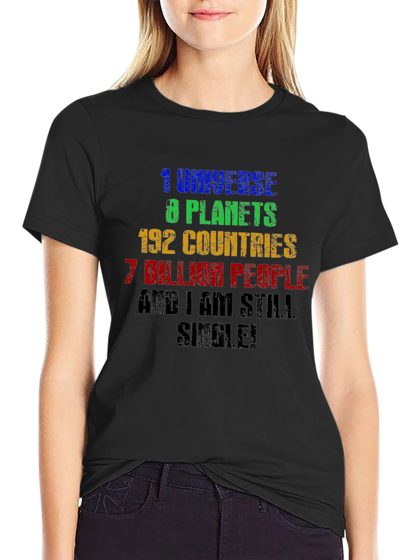 Humorous Single T-Shirt: Universe Planets Countries People