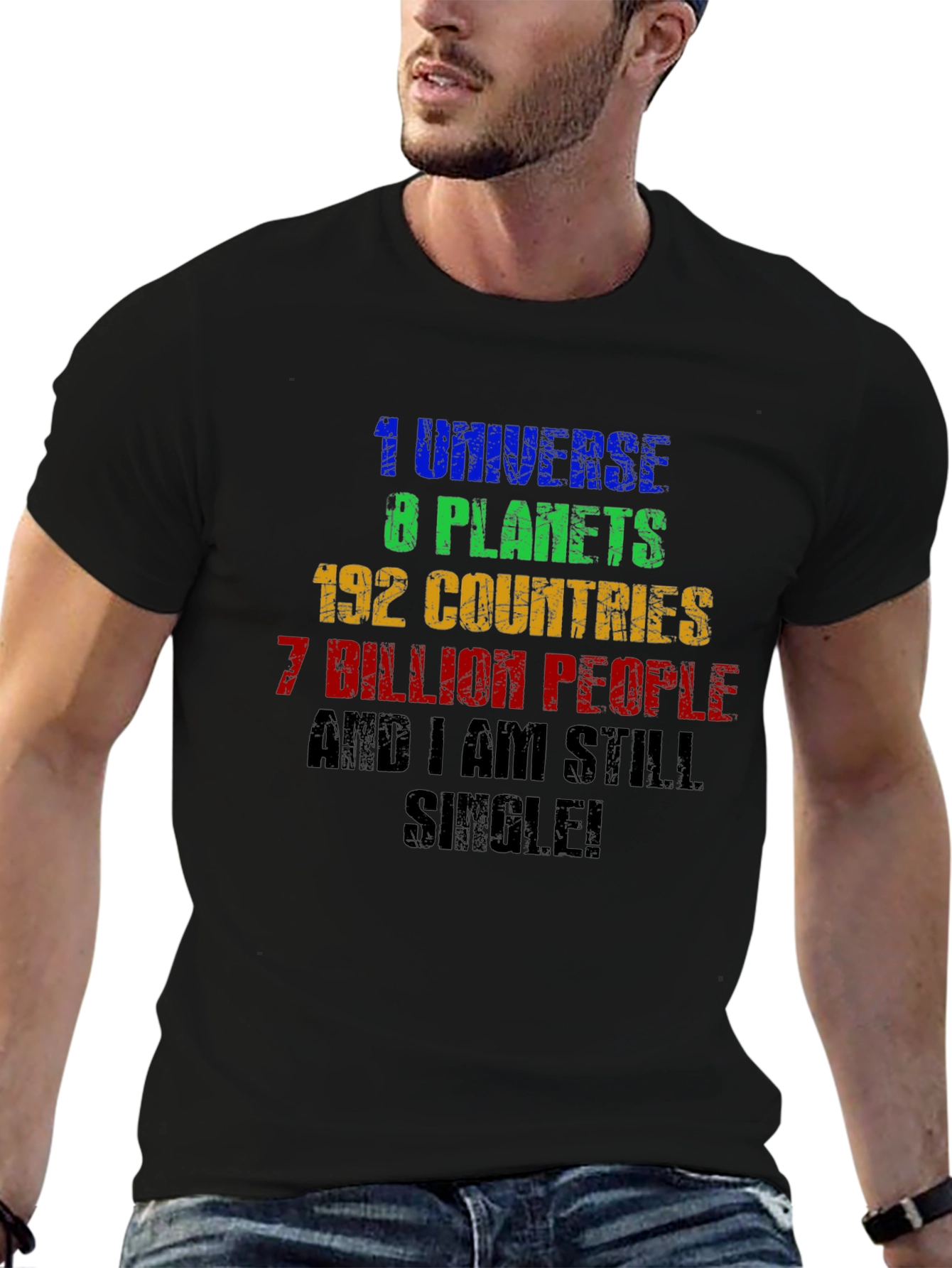 Humorous Single T-Shirt: Universe Planets Countries People
