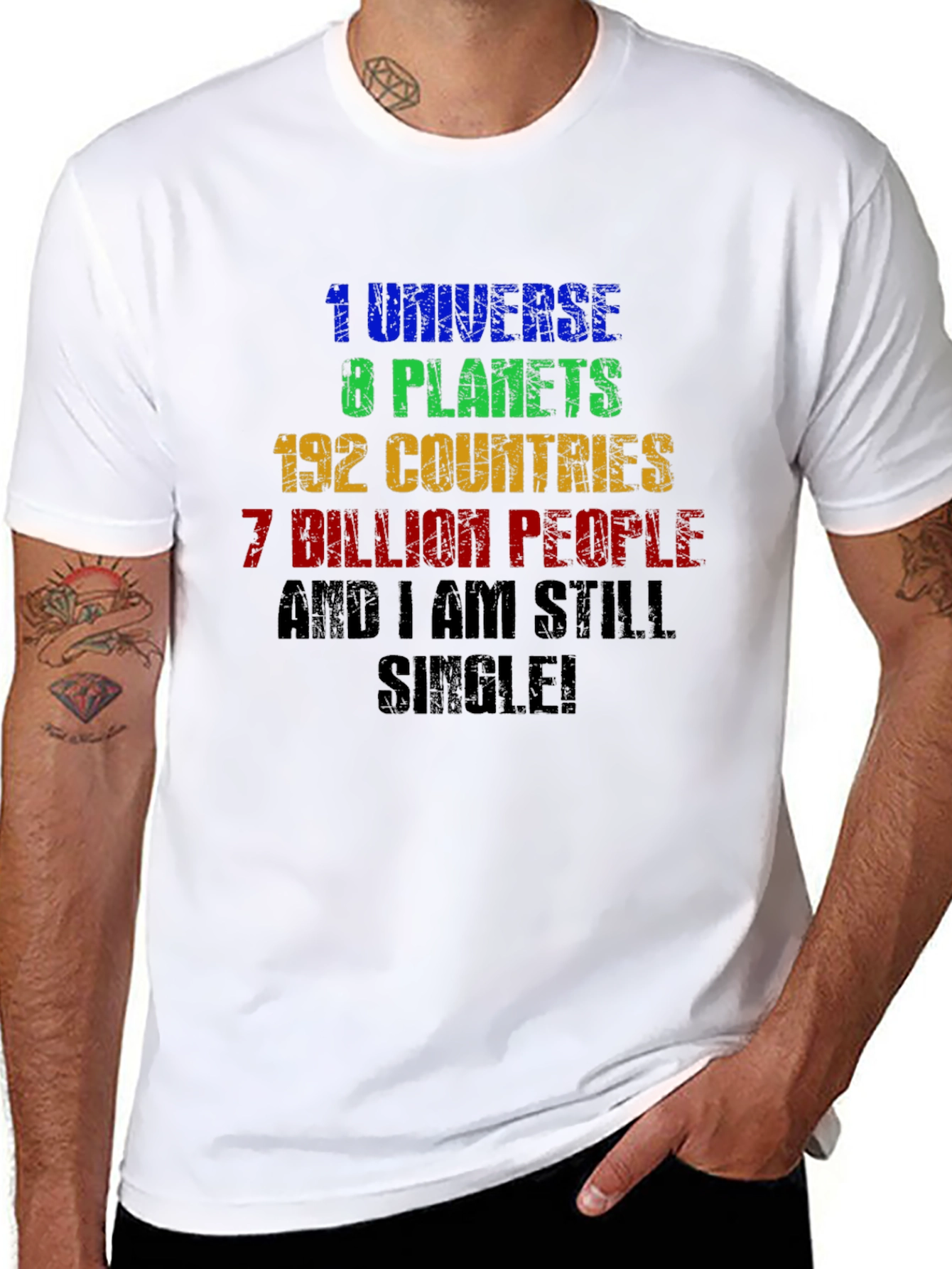 Humorous Single T-Shirt: Universe Planets Countries People