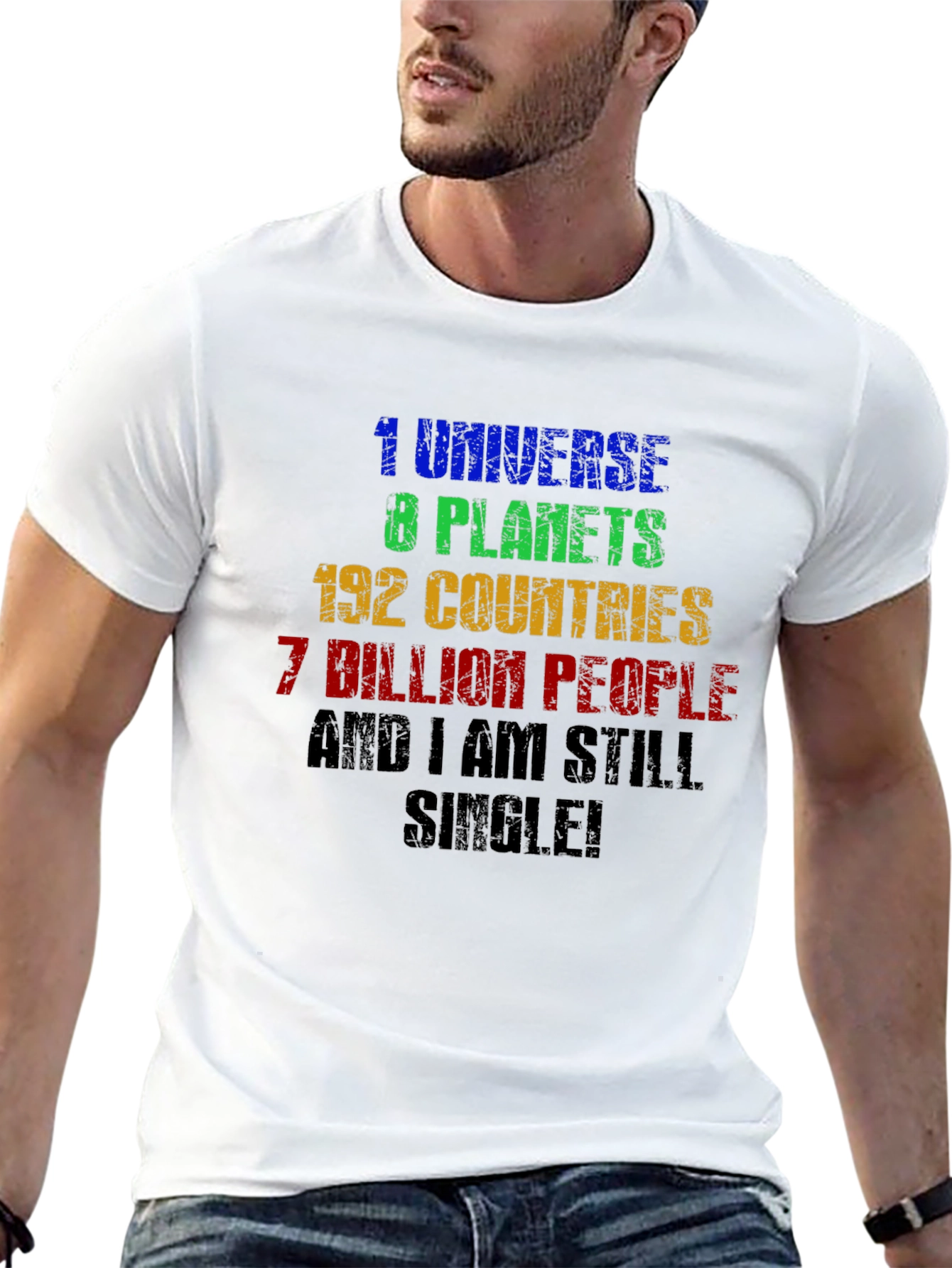 Humorous Single T-Shirt: Universe Planets Countries People