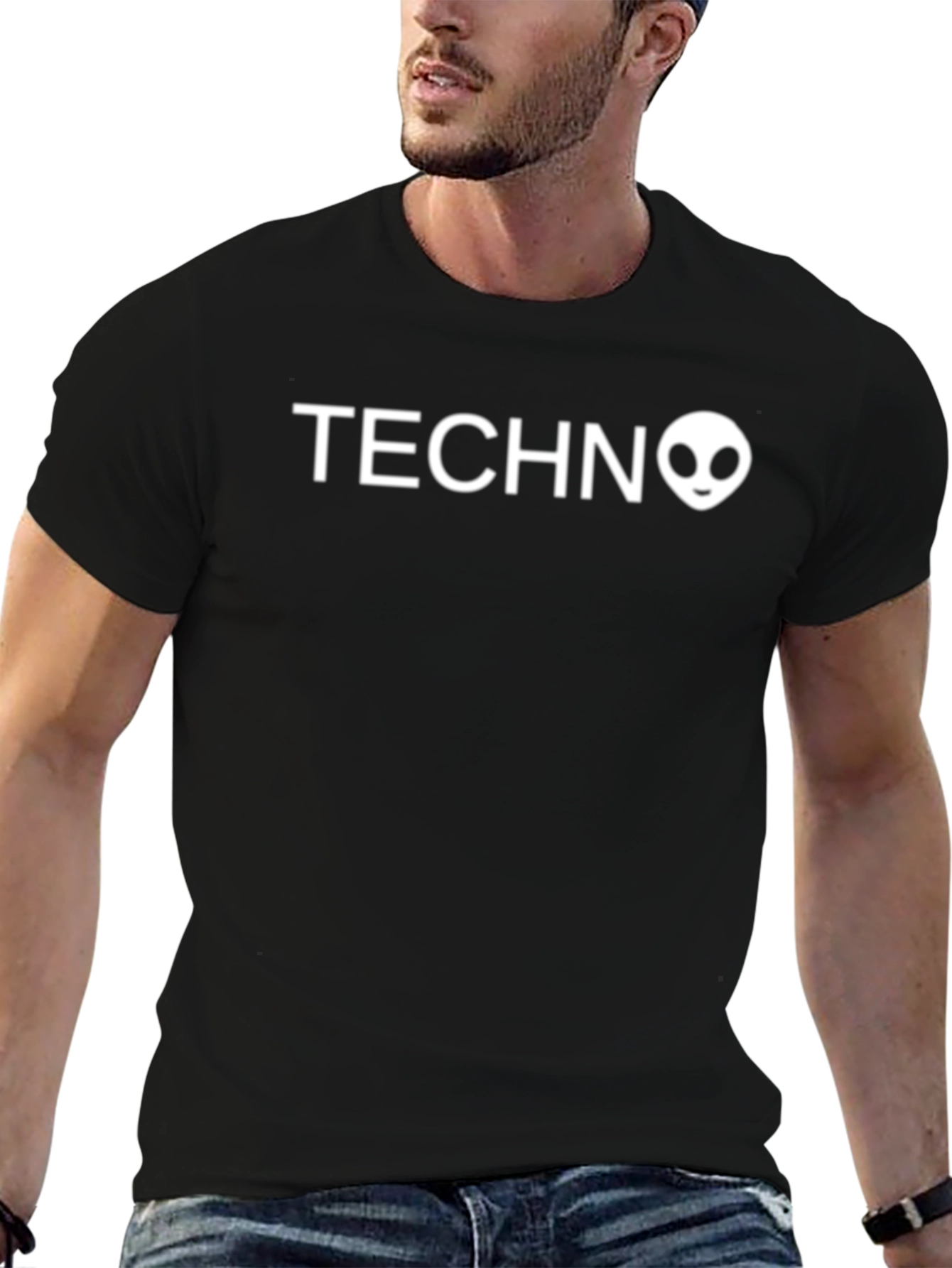 Techno Alien Graphic Black T-Shirt