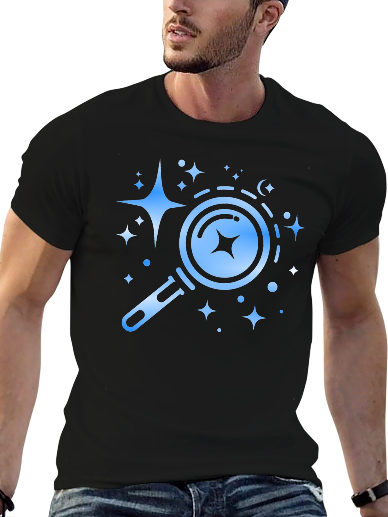 Celestial Search Tee - Black Cotton Graphic T-Shirt