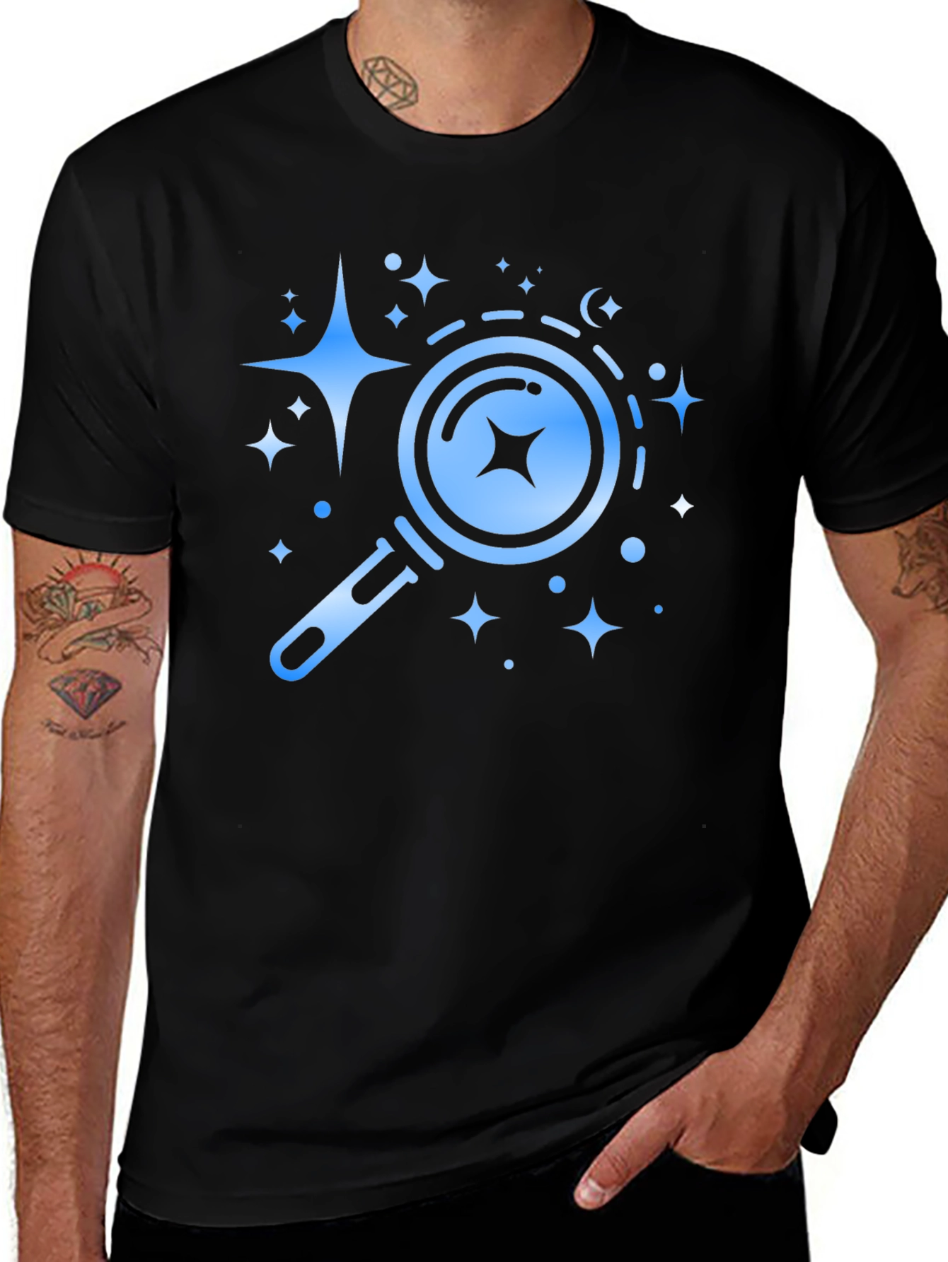 Celestial Search Tee - Black Cotton Graphic T-Shirt