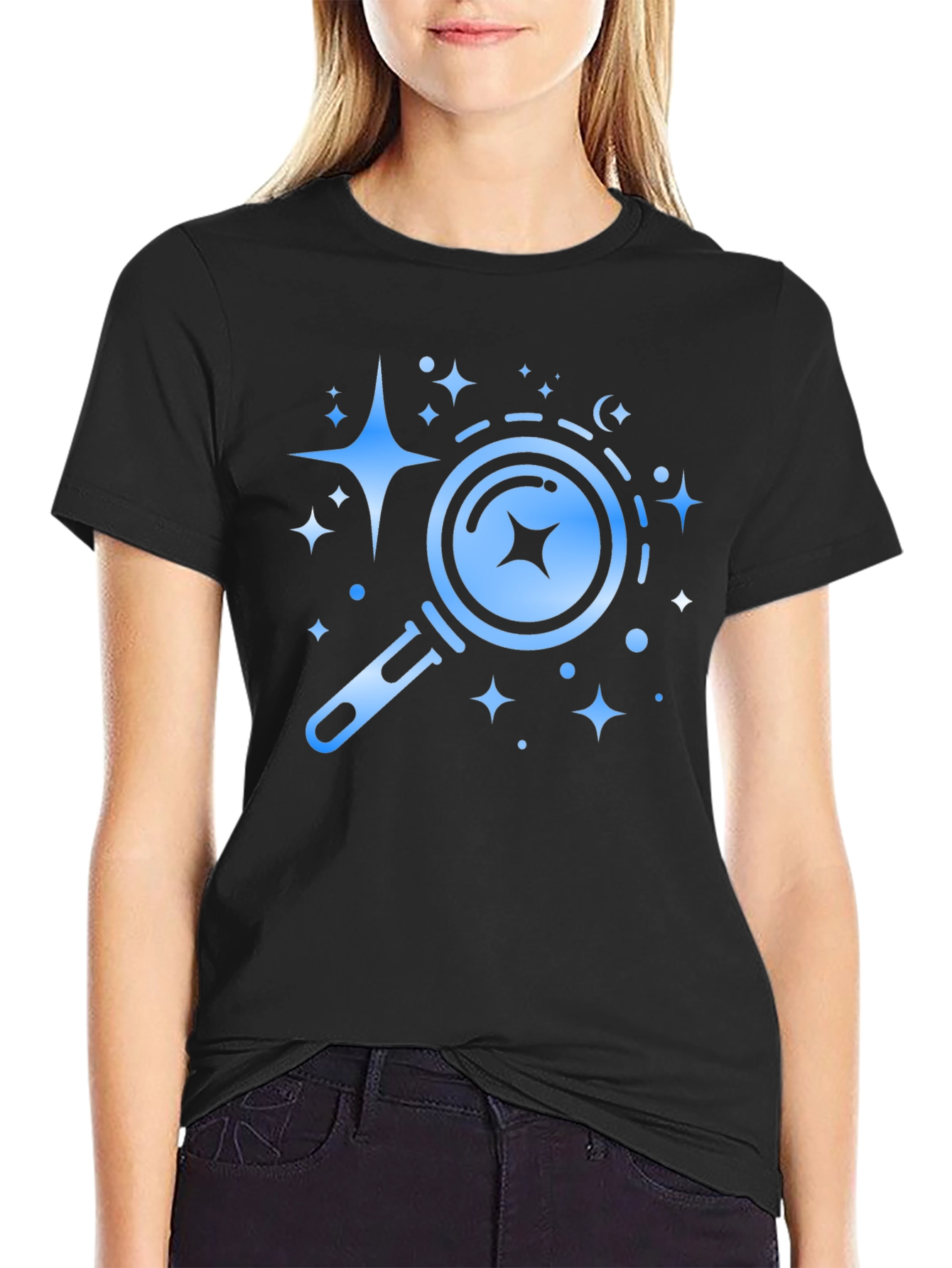Celestial Search Tee - Black Cotton Graphic T-Shirt