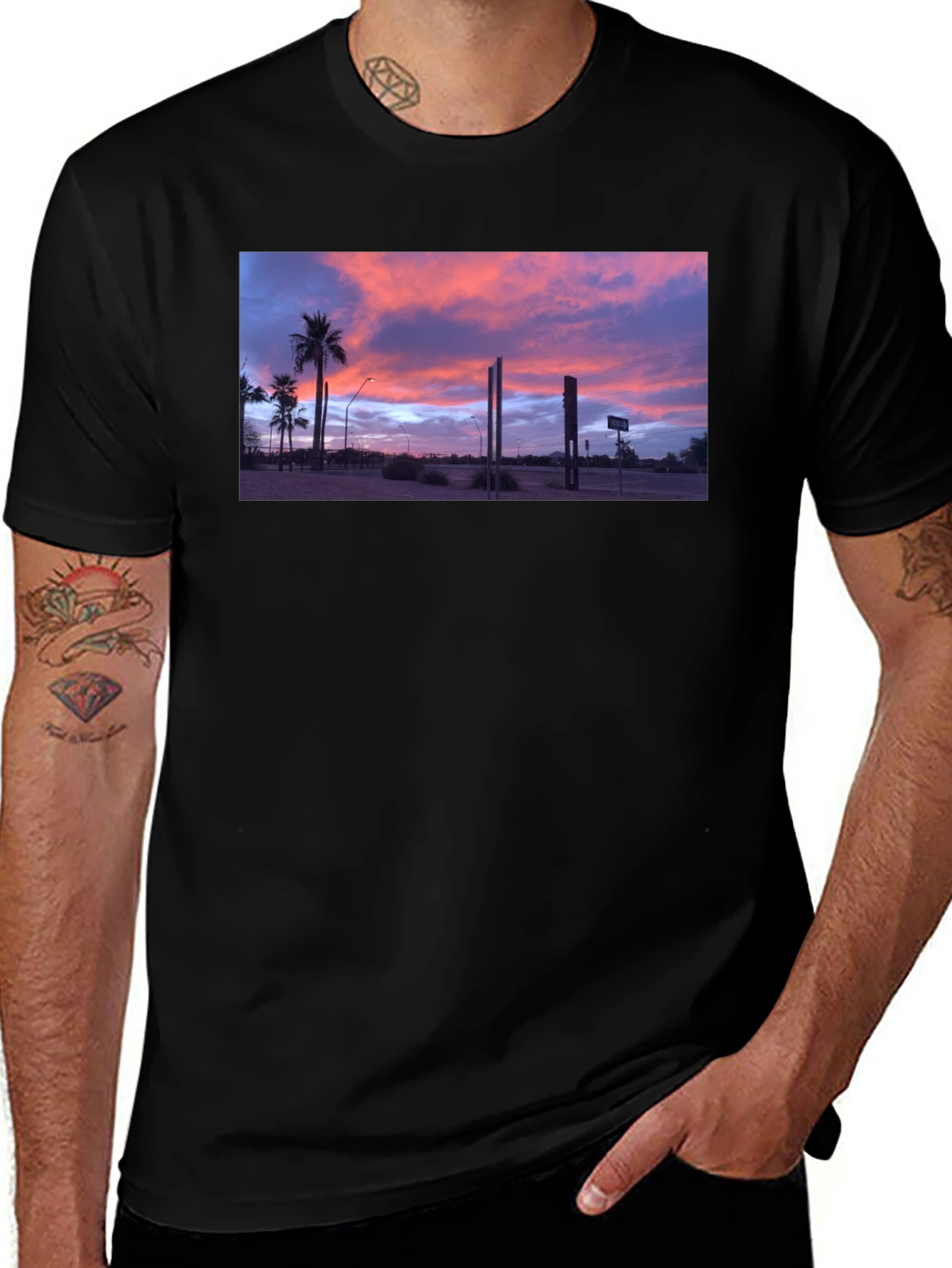 Sunset Palm T-Shirt - Black