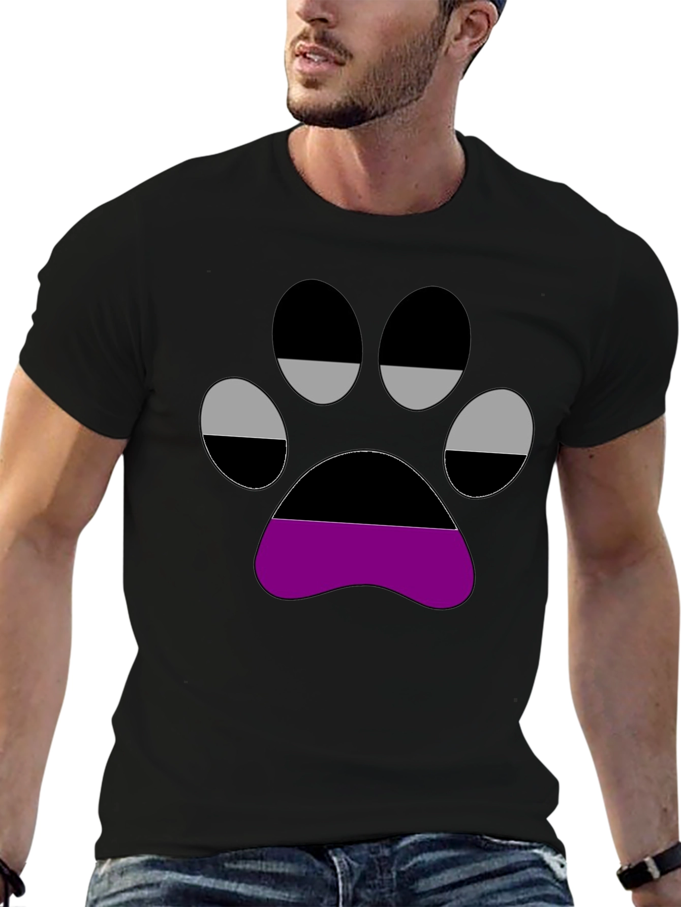 Aromantic Pride Paw Print Black T-Shirt