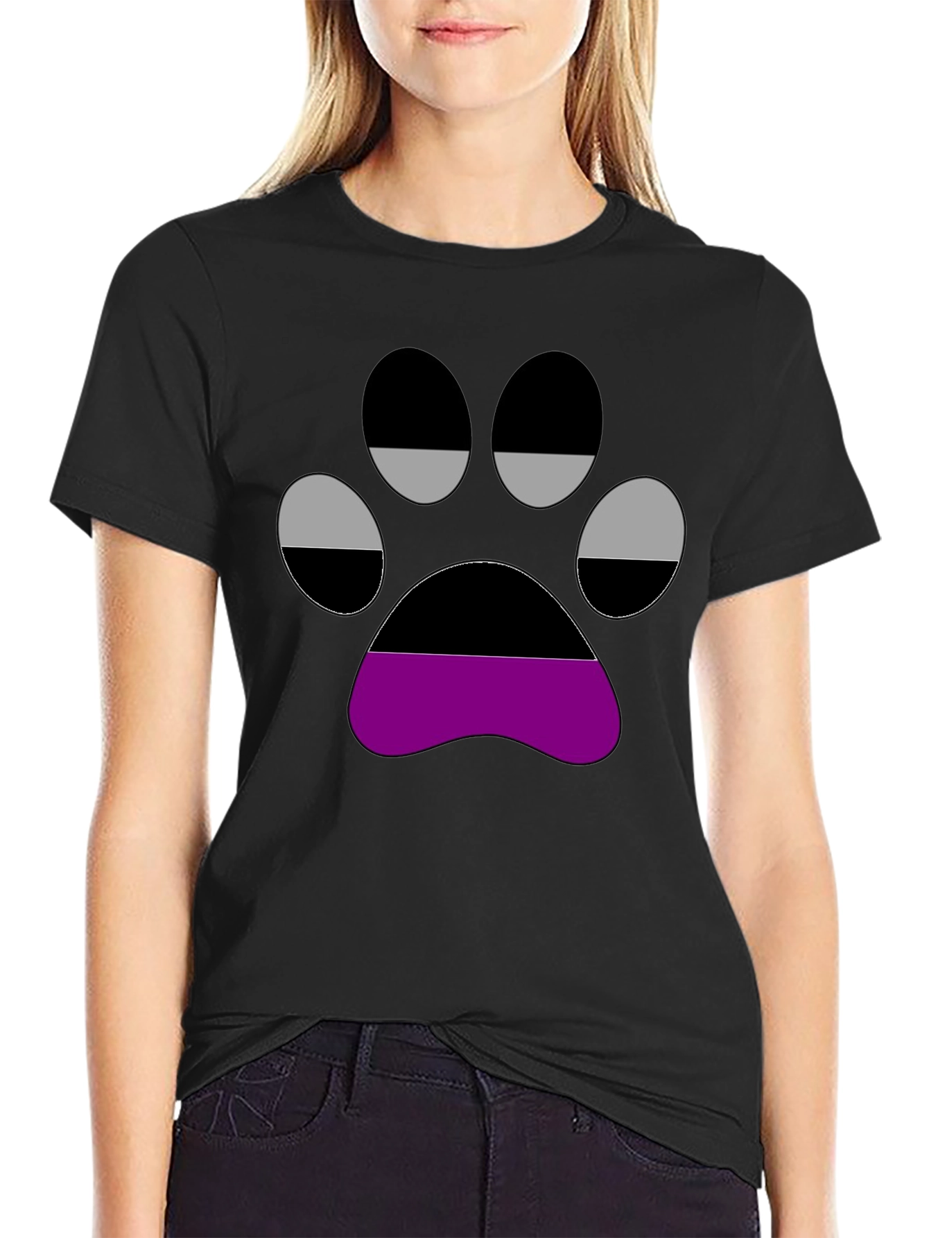Aromantic Pride Paw Print Black T-Shirt