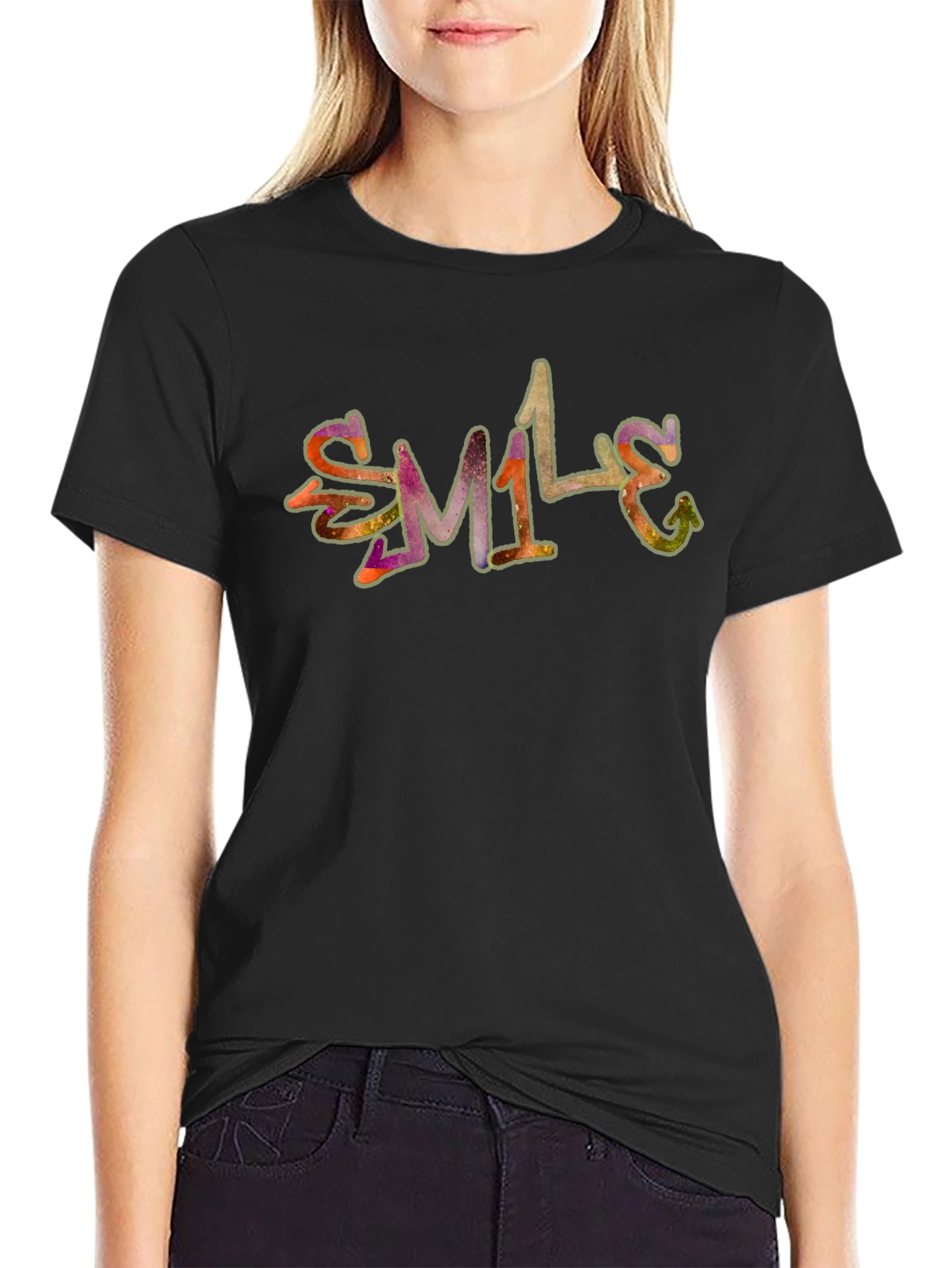 Smile Graphic Black T-Shirt - Casual Style