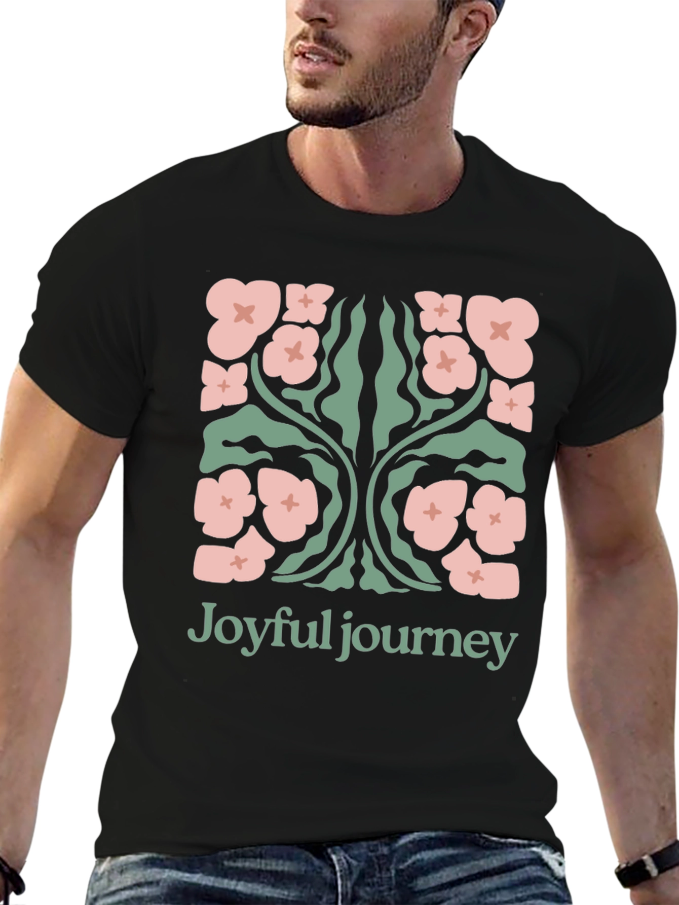 Joyful Journey Floral Graphic Black T-Shirt
