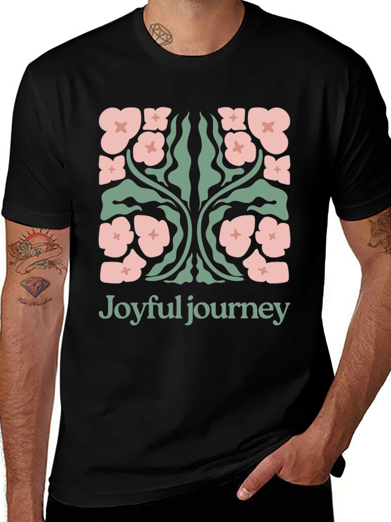 Joyful Journey Floral Graphic Black T-Shirt