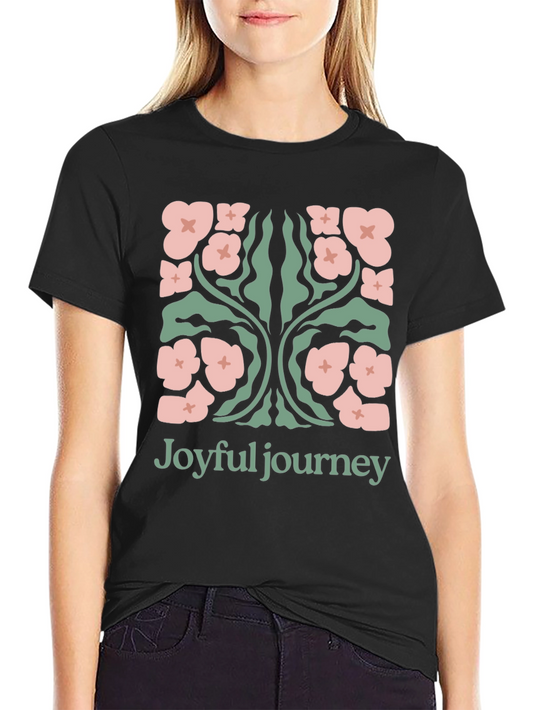 Joyful Journey Floral Graphic Black T-Shirt