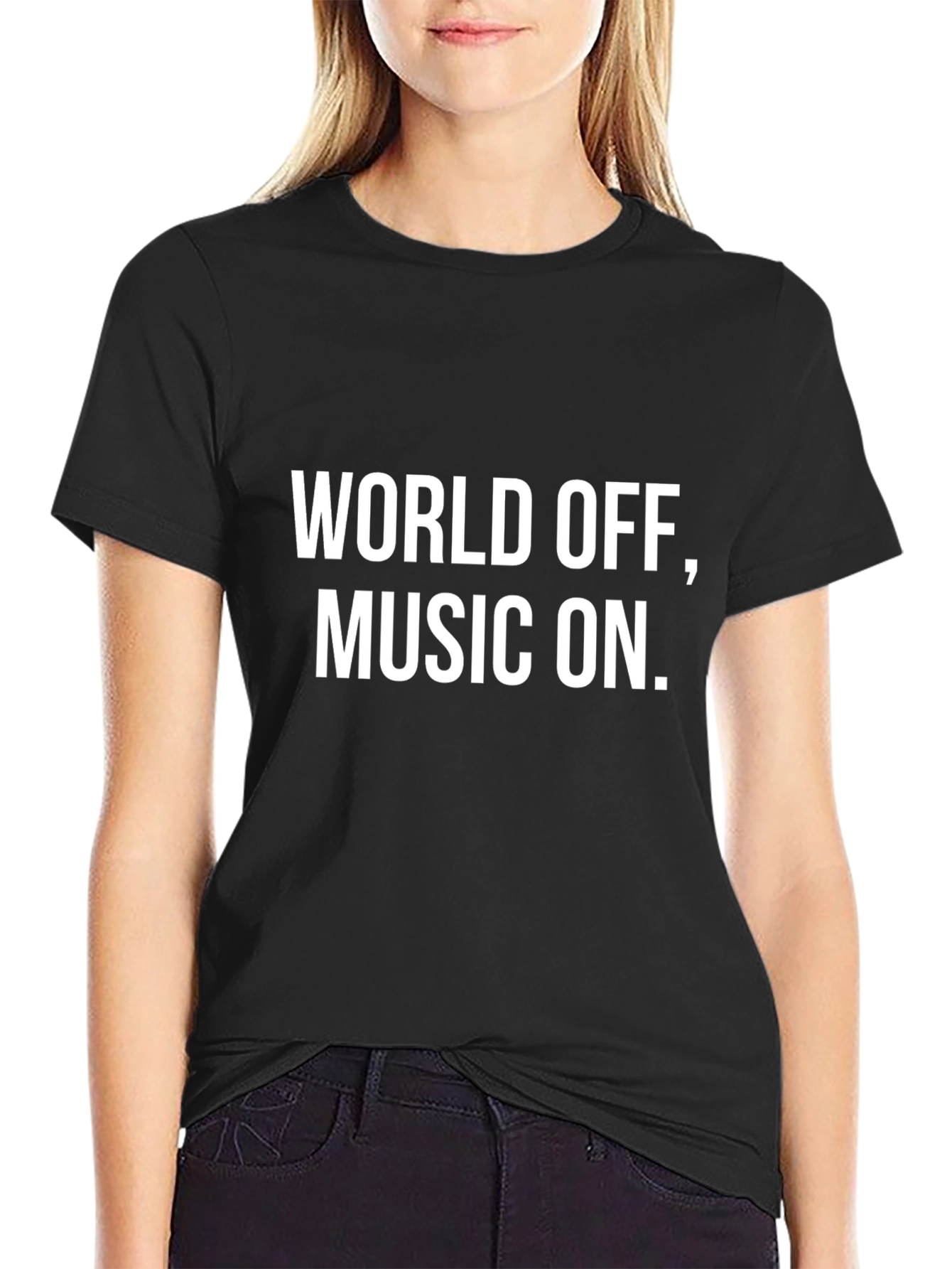 World Off Music On Black Tee