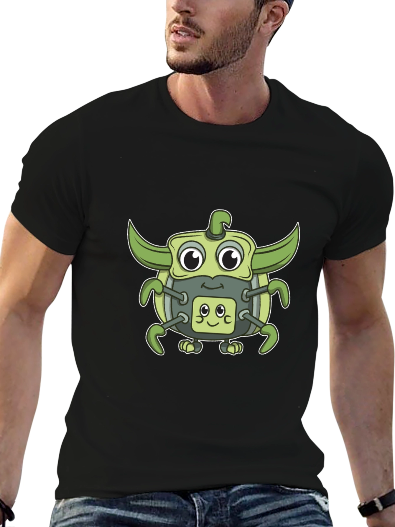Cute Green Robot Graphic T-Shirt