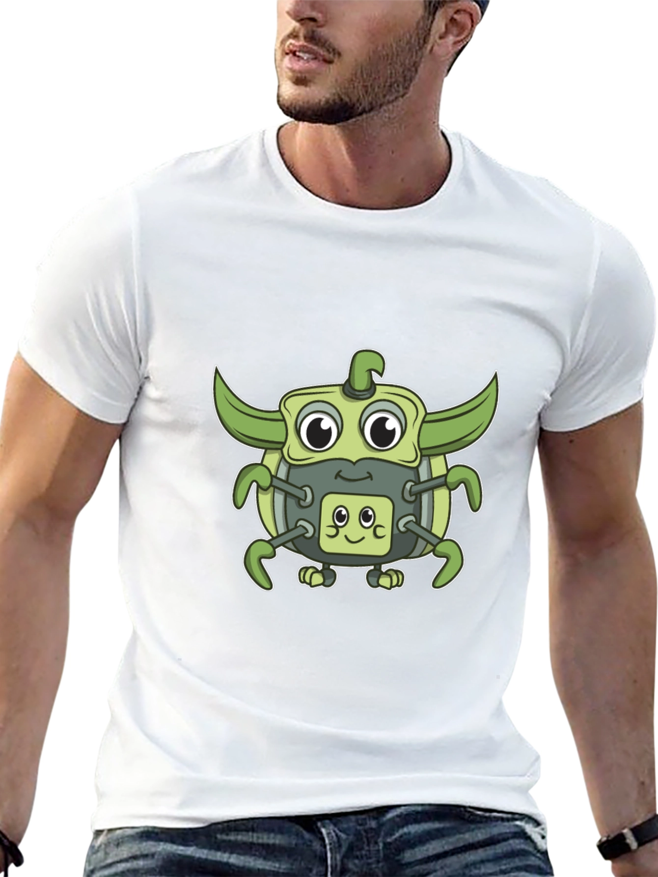 Cute Green Robot Graphic T-Shirt