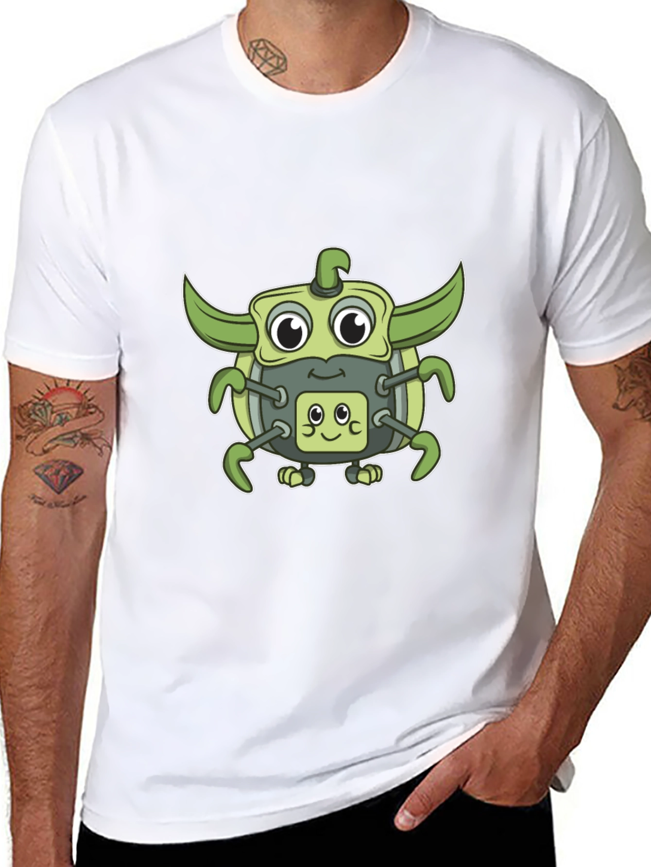 Cute Green Robot Graphic T-Shirt