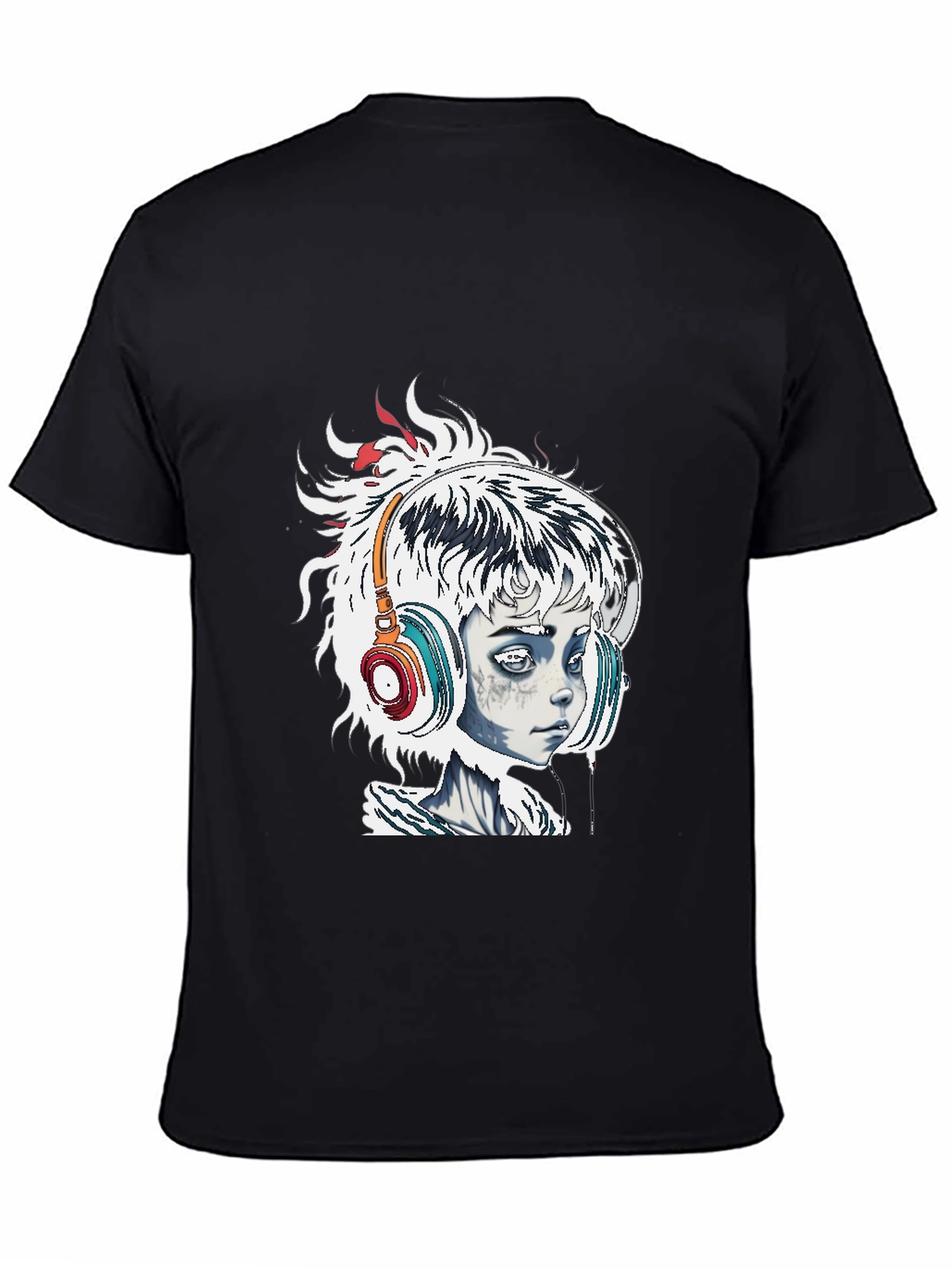 Edgy Graphic Tee - Girl with Headphones Black T-Shirt