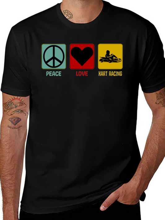 Peace Love Kart Racing Black T-Shirt