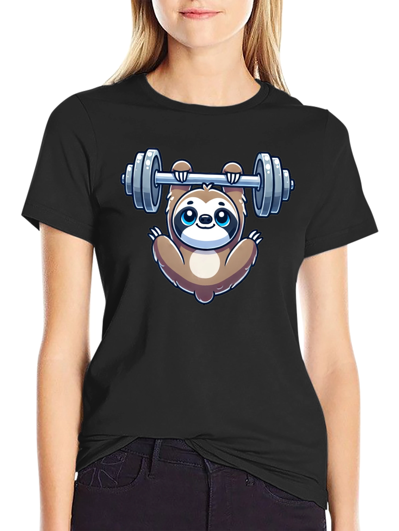 Sloth Lifting Weights Graphic Tee - Gym Humor