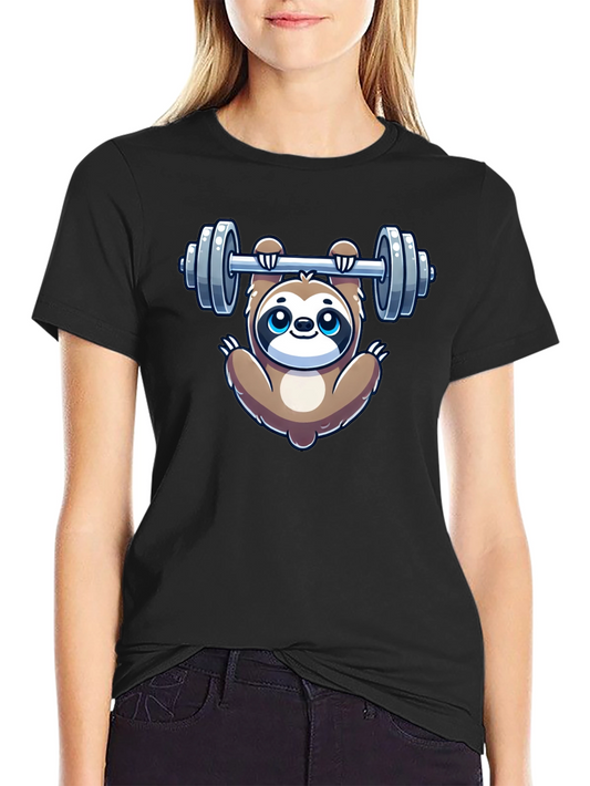 Sloth Lifting Weights Graphic Tee - Gym Humor