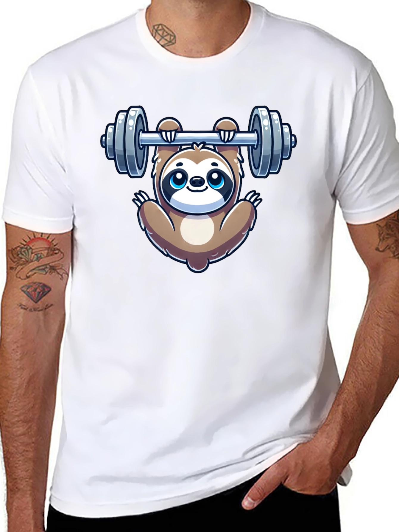 Sloth Lifting Weights Graphic Tee - Gym Humor