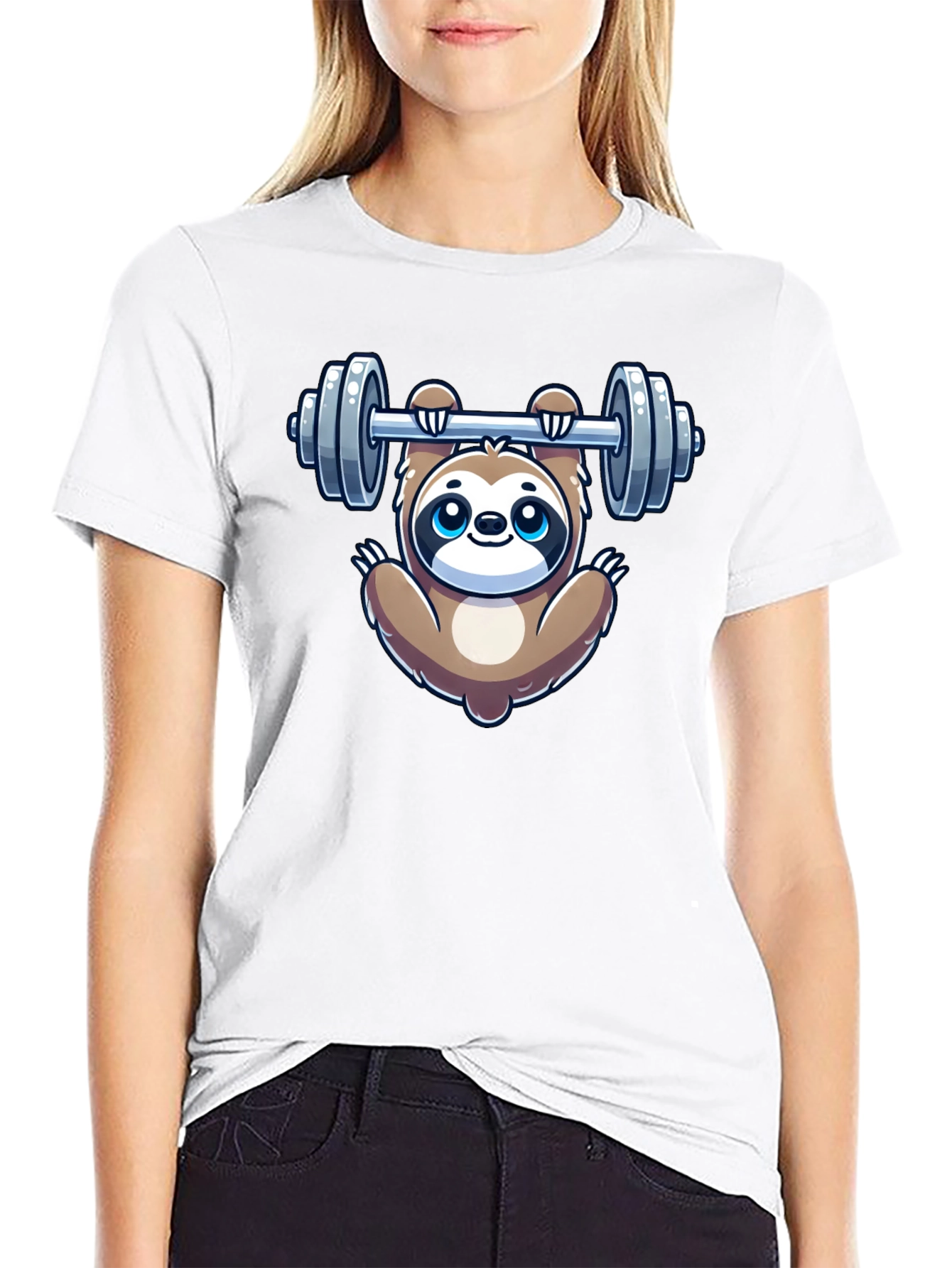 Sloth Lifting Weights Graphic Tee - Gym Humor