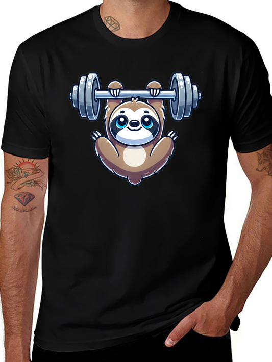 Sloth Lifting Weights Graphic Tee - Gym Humor